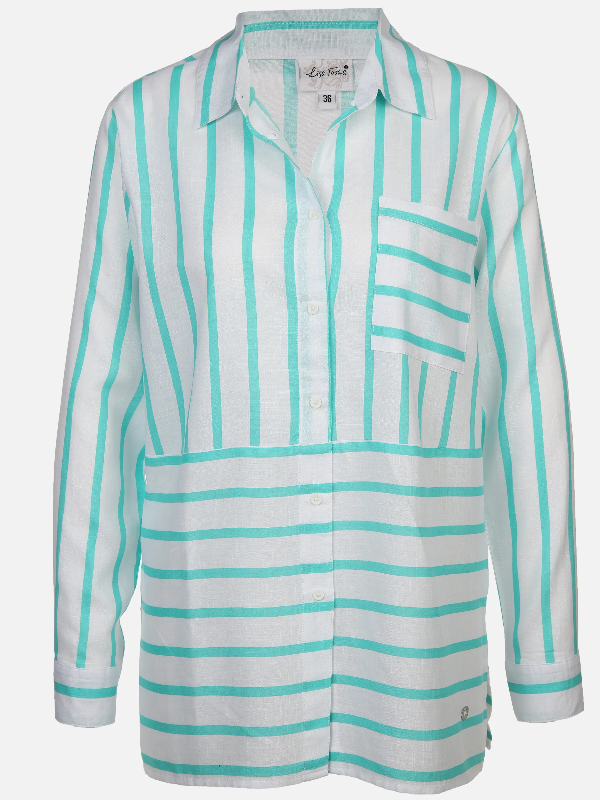 Lisa Tossa Da-Streifenbluse m.Brusttasche Türkis 891021 AQUA 1 Lisa Tossa Da-Streifenbluse m.Brusttasche Türkis 891021 AQUA 1