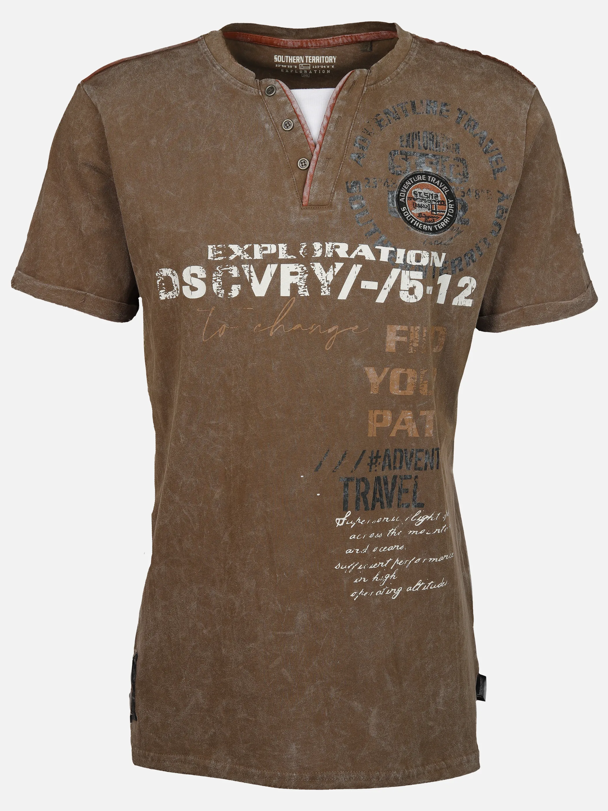 Southern Territory He. Henleyshirt 1/2 Arm 2in1 washer Braun 905117 BROWN 1