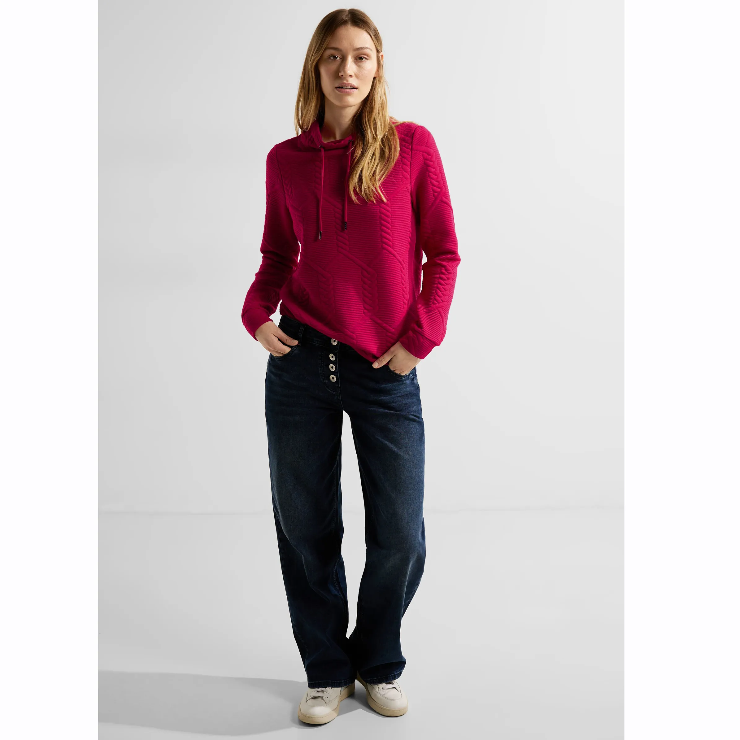 Cecil B320547 TOS Big Cable Shirt with Colla Rot 889678 15068 4