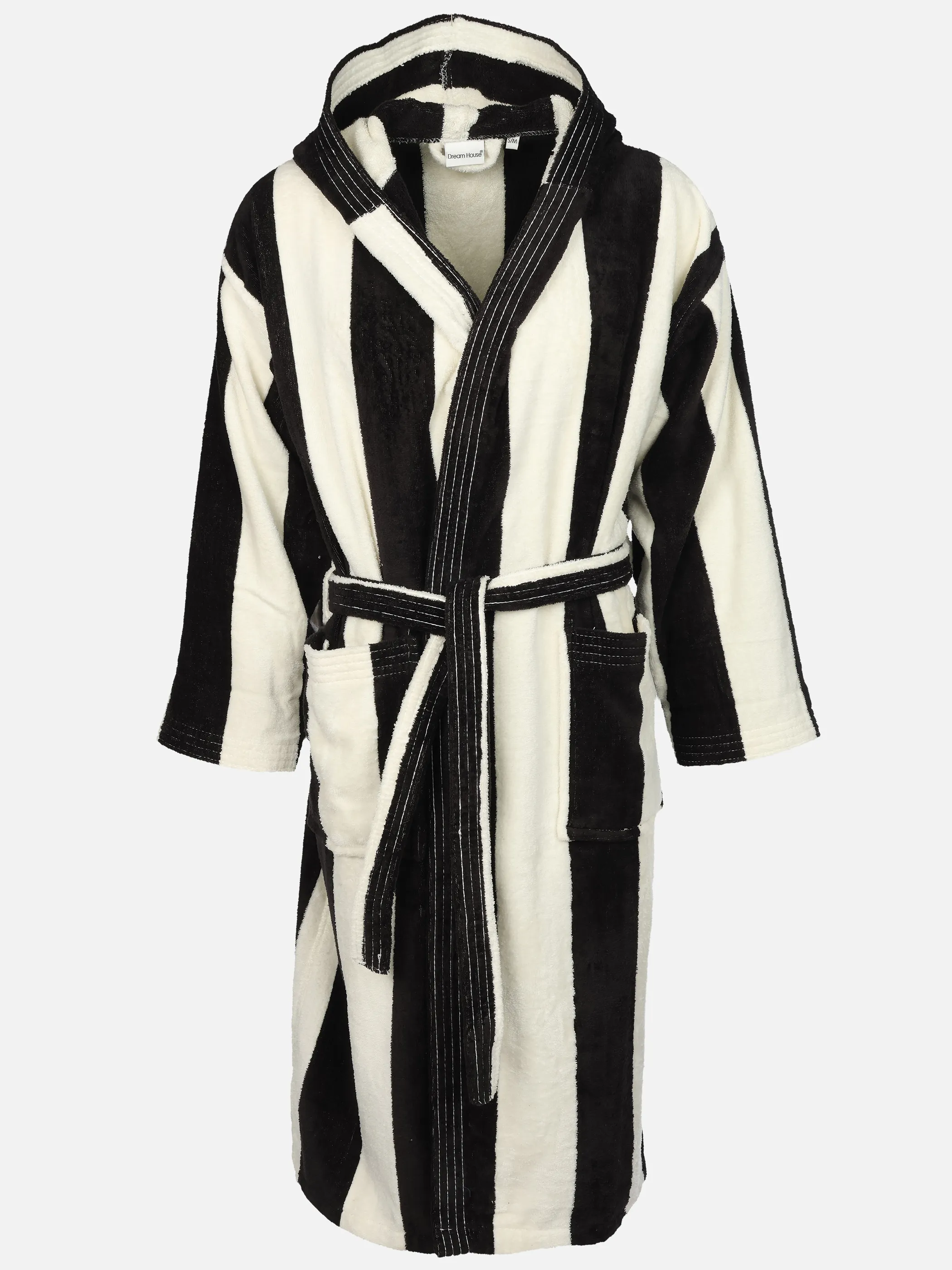 Dream House Da Velour Bademantel gestreift Schwarz 931695 SCHWARZ 1