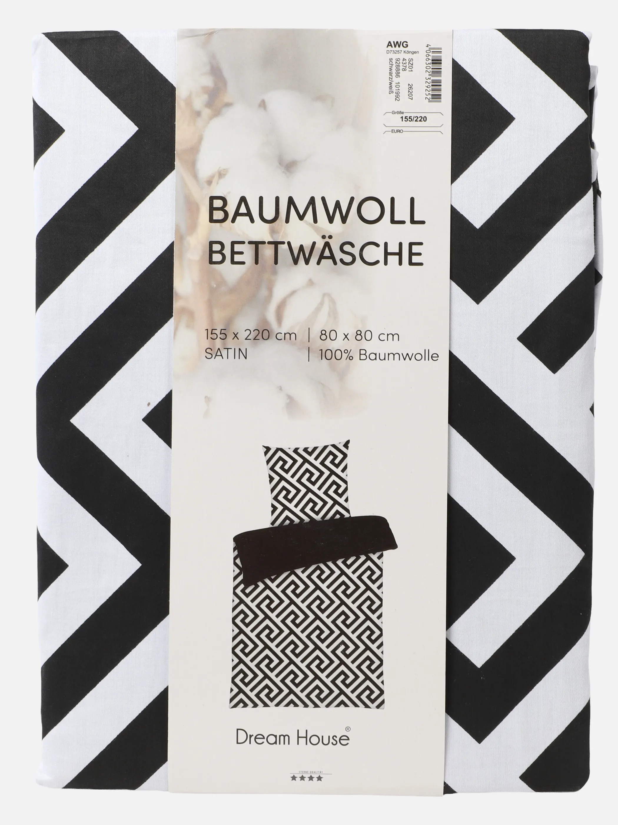 Dream House Satin Bettwäsche 155x220 Schwarz 928886 GEO 2