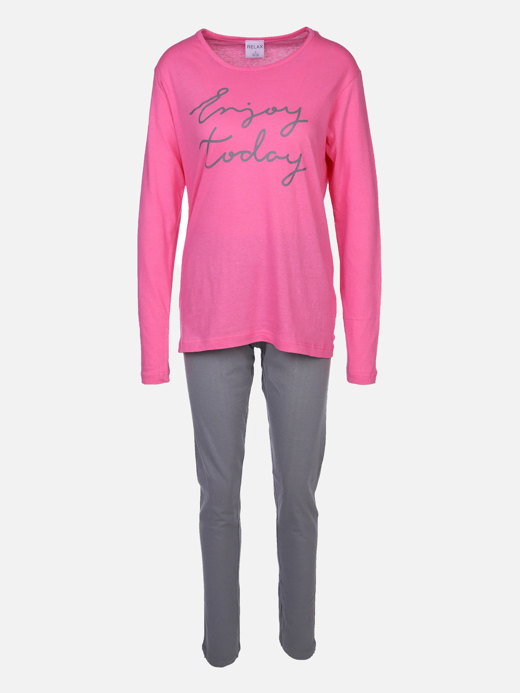 Da Pyjama lang mit Spruch vorn Rosa 871291 ROSE/GRAU 1