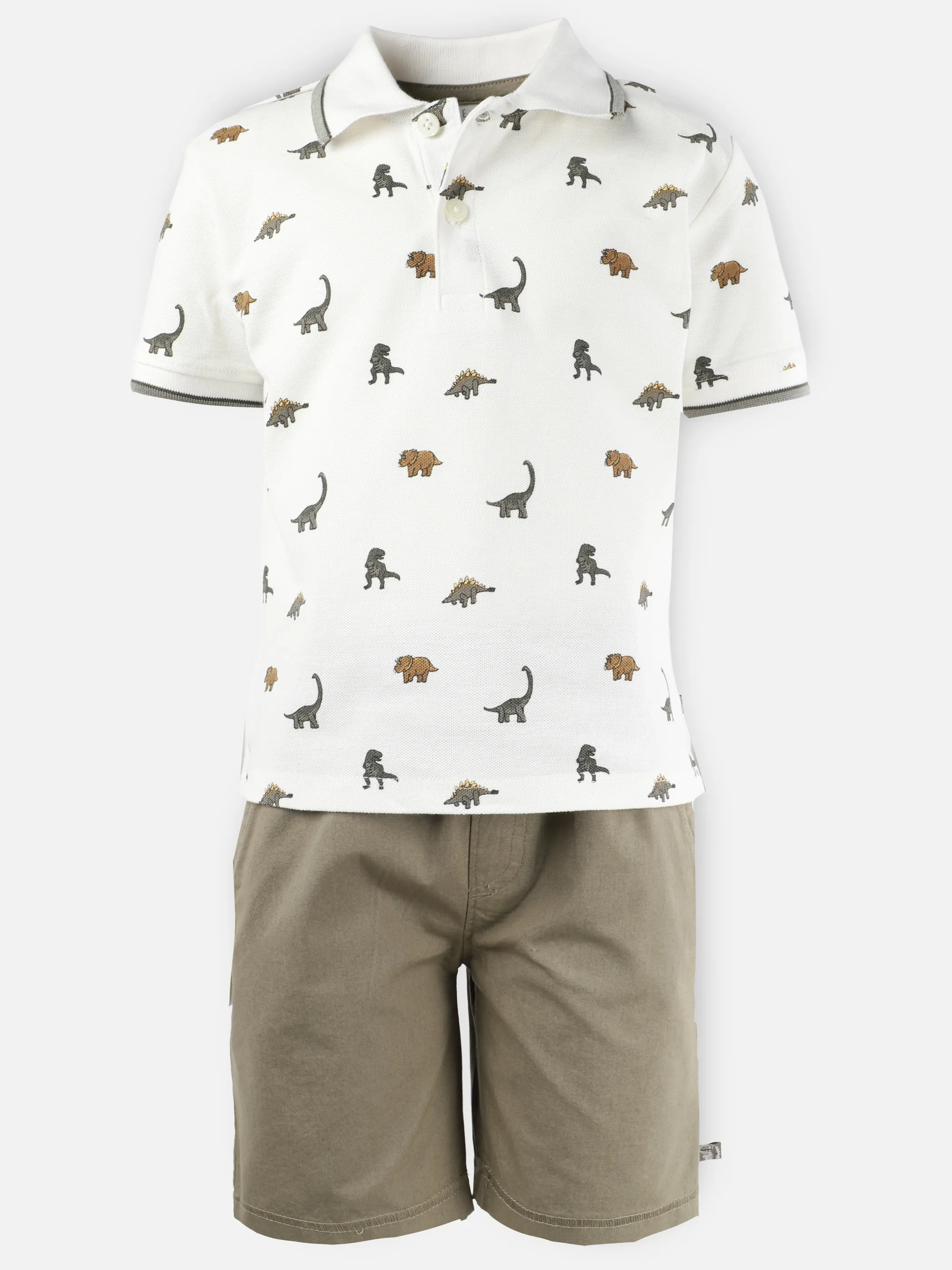 One Way MB 2pcs Set Polo dino aop in weiß+ bemuda in khaki Weiß 923248 WEIß 1