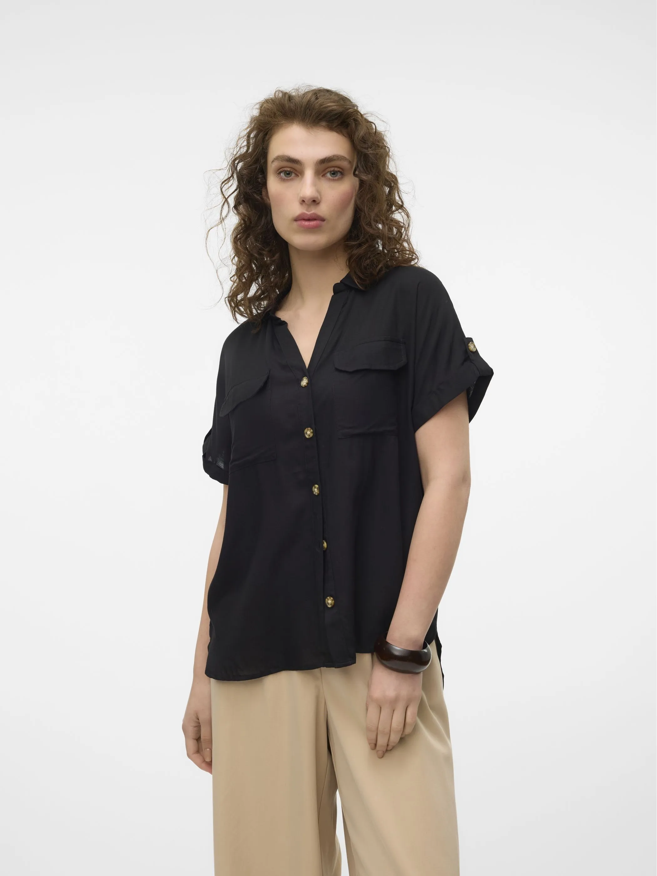 Vero Moda 10310139 VMBUMPY S/S SHIRT WVN Schwarz 894443 177868 1