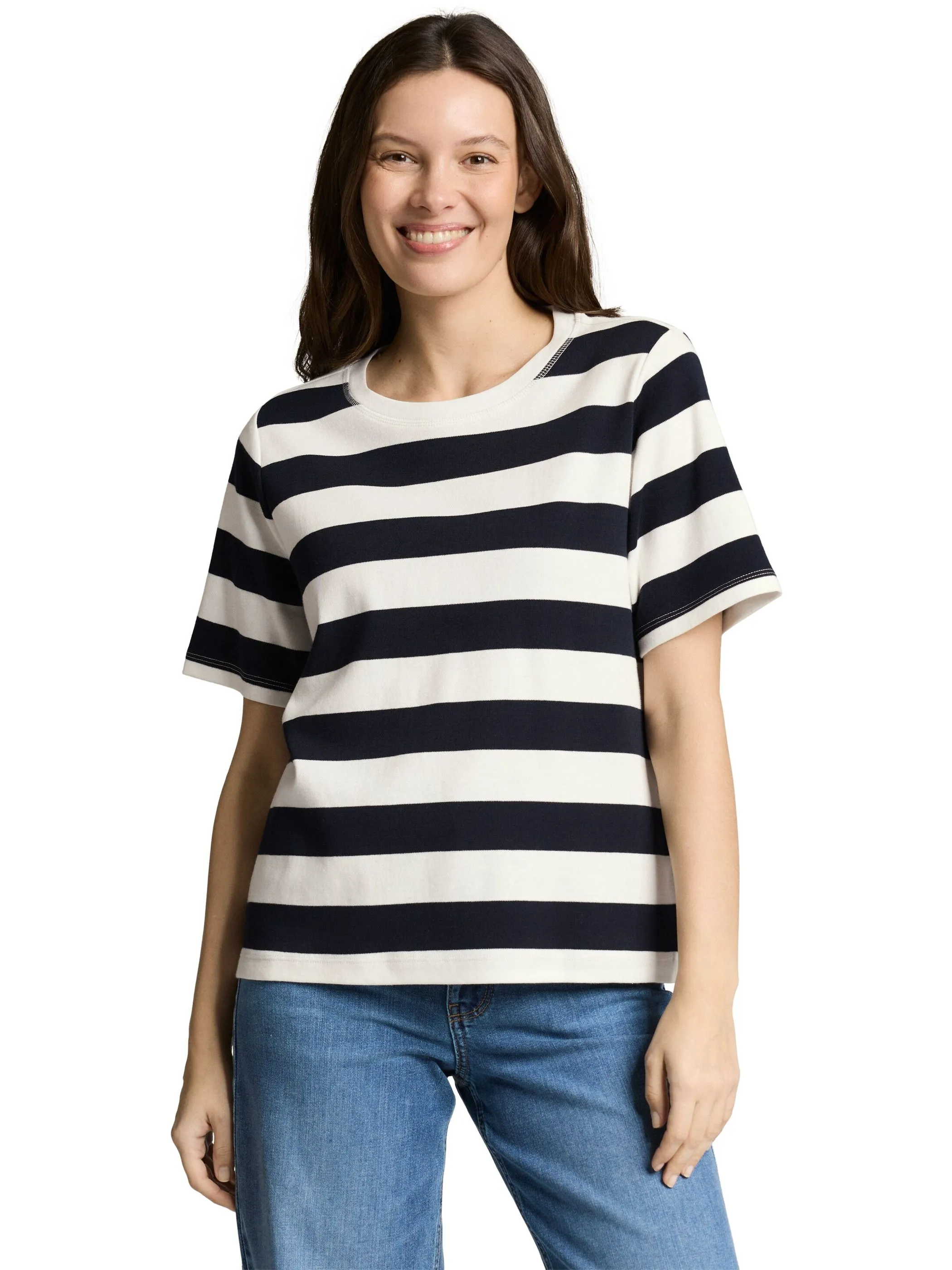 Tom Tailor 1050426 NOS T-shirt boxy crew neck with print Weiß 921974 40115 1