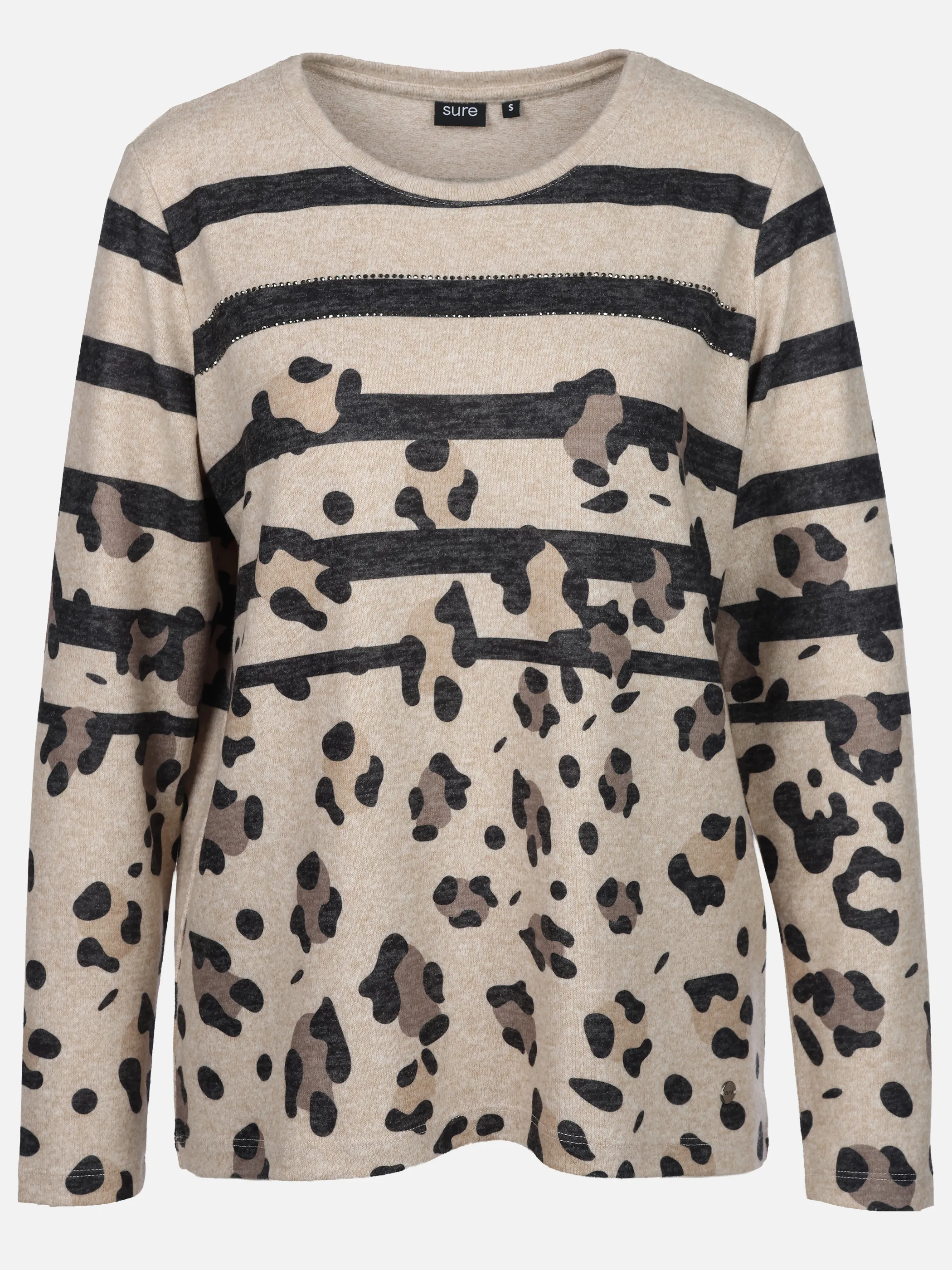 Sure Da. Flausch Shirt m. Print u. Straß Beige 932335 BEIGE MEL 1