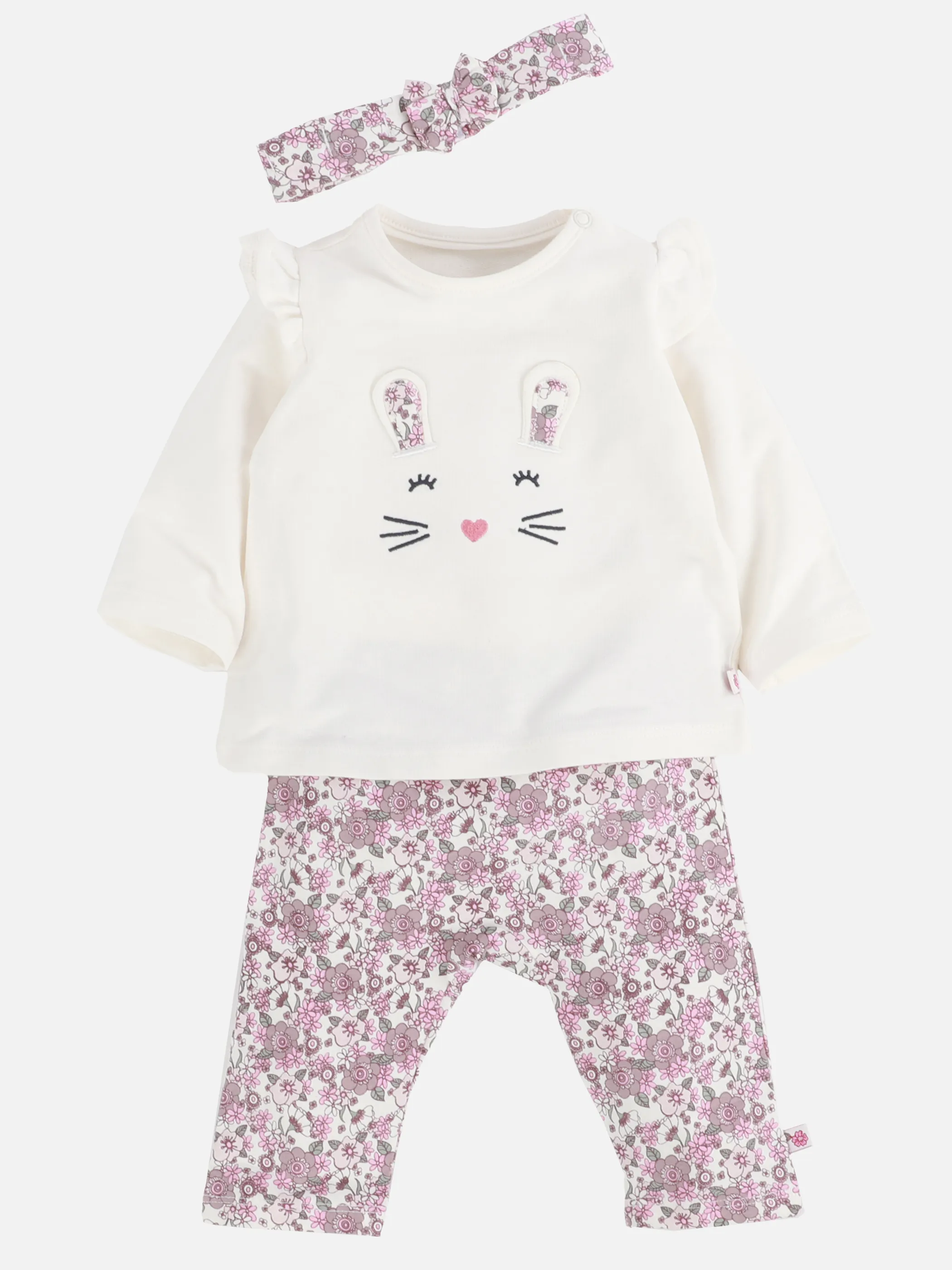 Bubble Gum BM 3tlg Set Sweatshirt Hasenappli. + Leggings + HB Bunt 906708 WEIß/ROSA 1