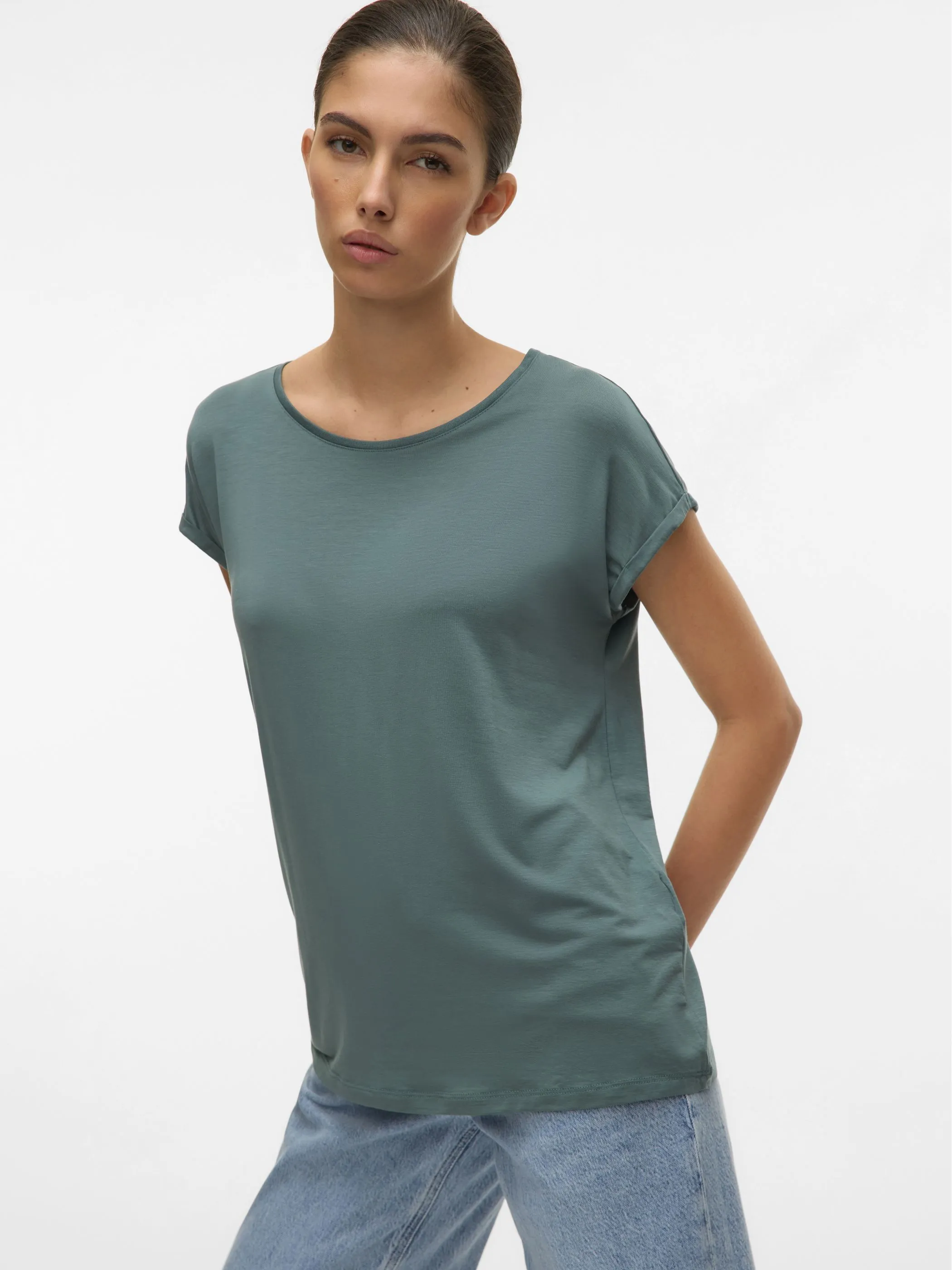 Vero Moda 10284468 VMAVA PLAIN SS TOP GA Grün 873829 185518