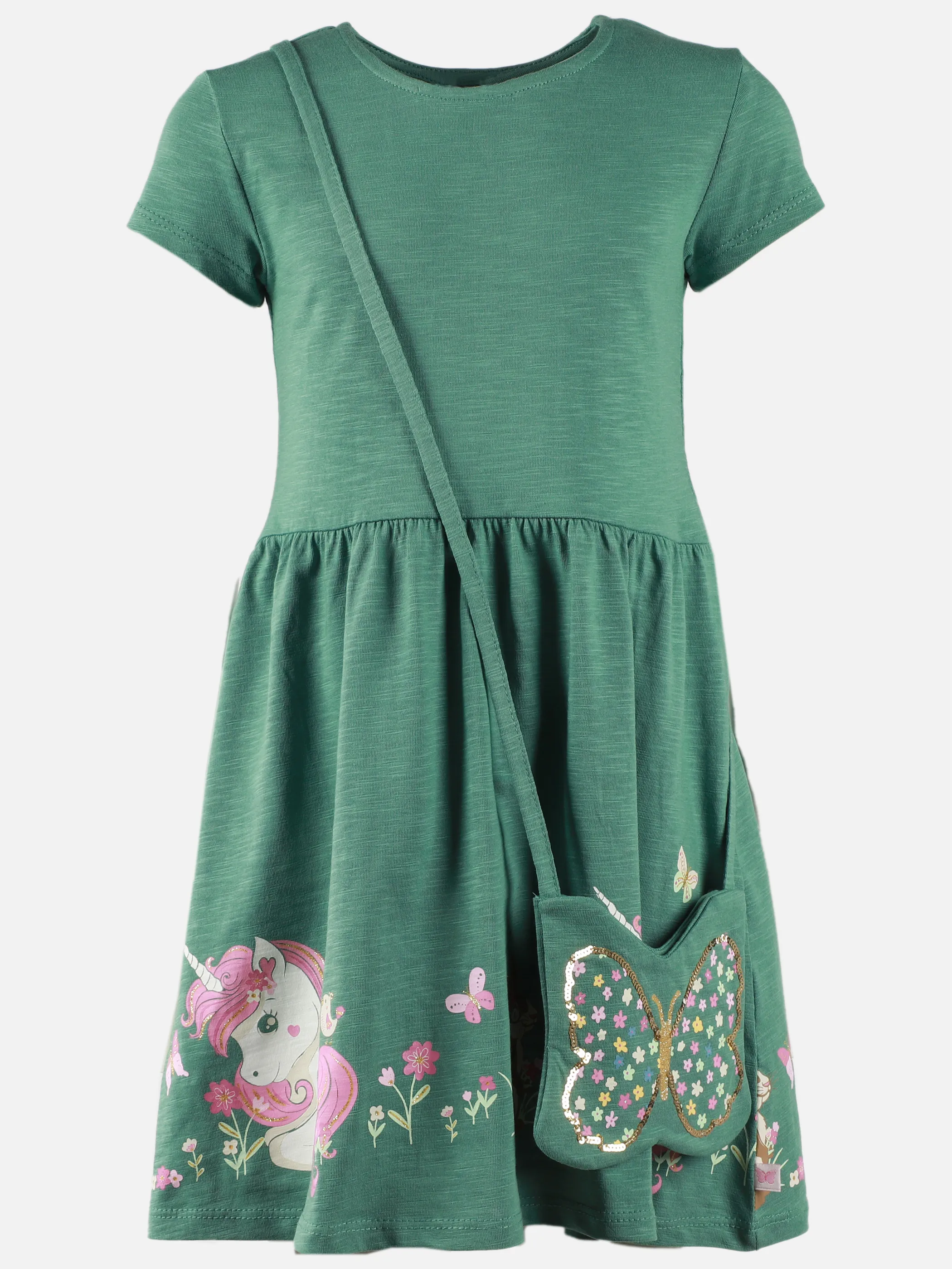 Bubble Gum KM Set Kleid mit Einhornprint und Tasche in grün Grün 907429 GRÜN 1