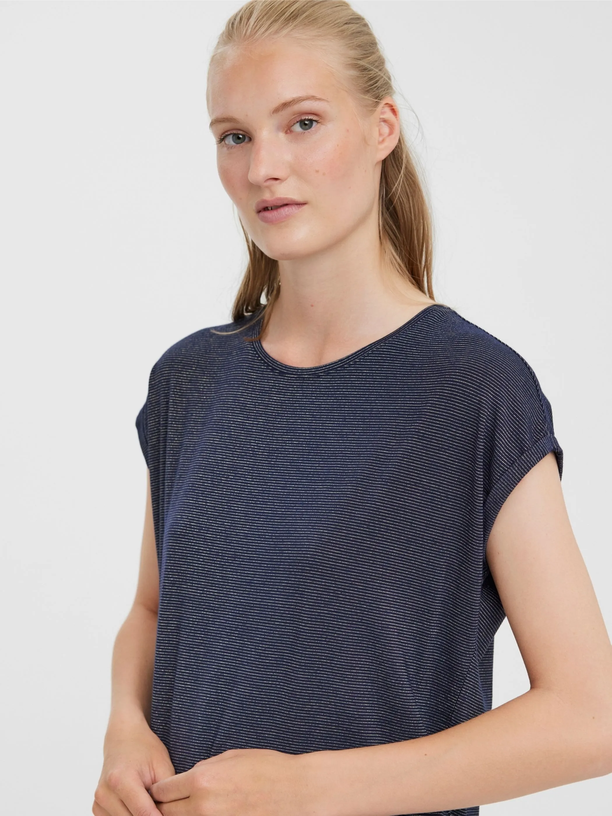 Vero Moda 10250488 VMLAVA GLITTER SS TOP STRIPE Blau 852566 188780003 3