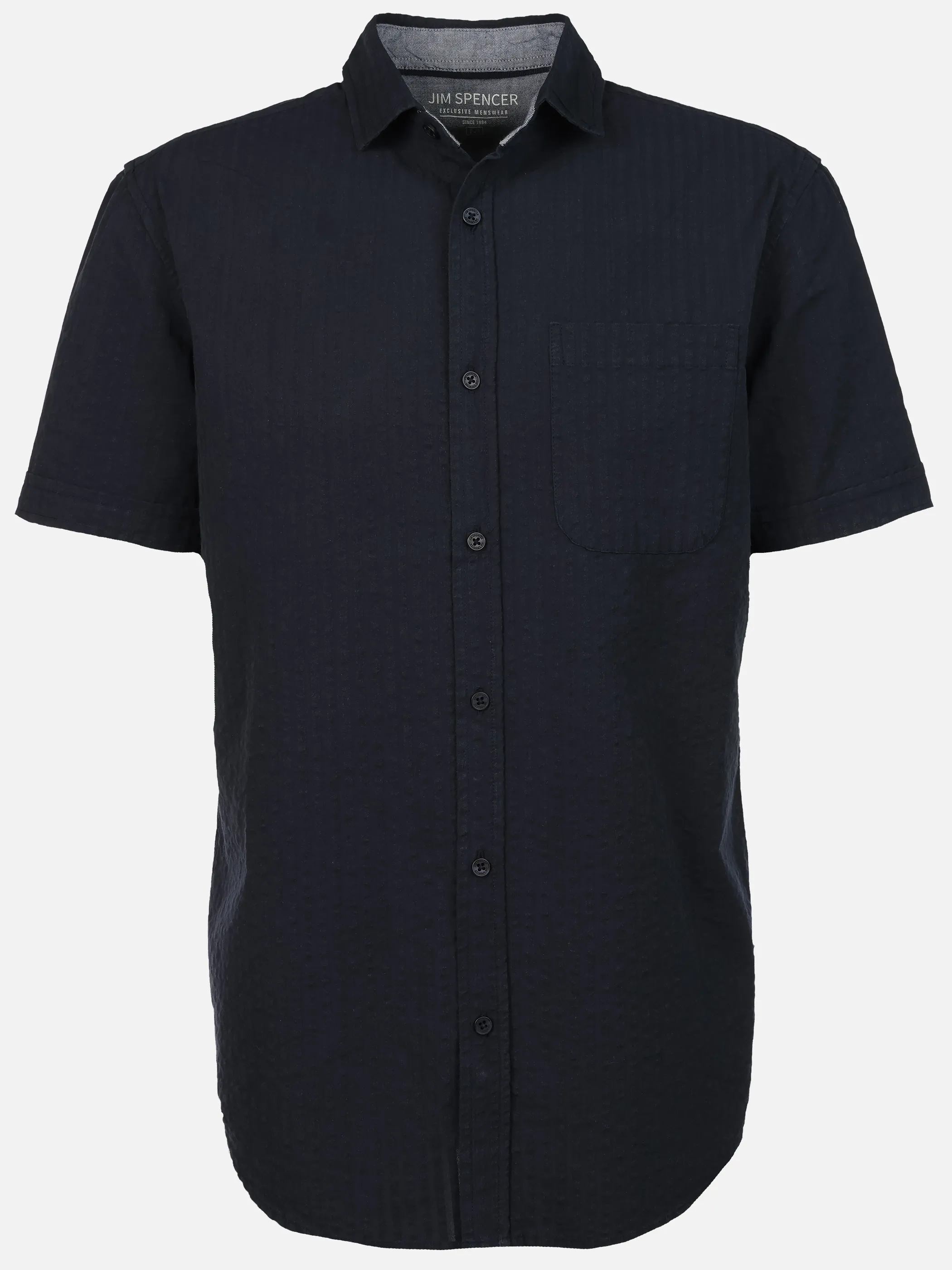 Jim Spencer He. Seersuckerhemd 1/2 Arm uni Blau 925270 NAVY 1