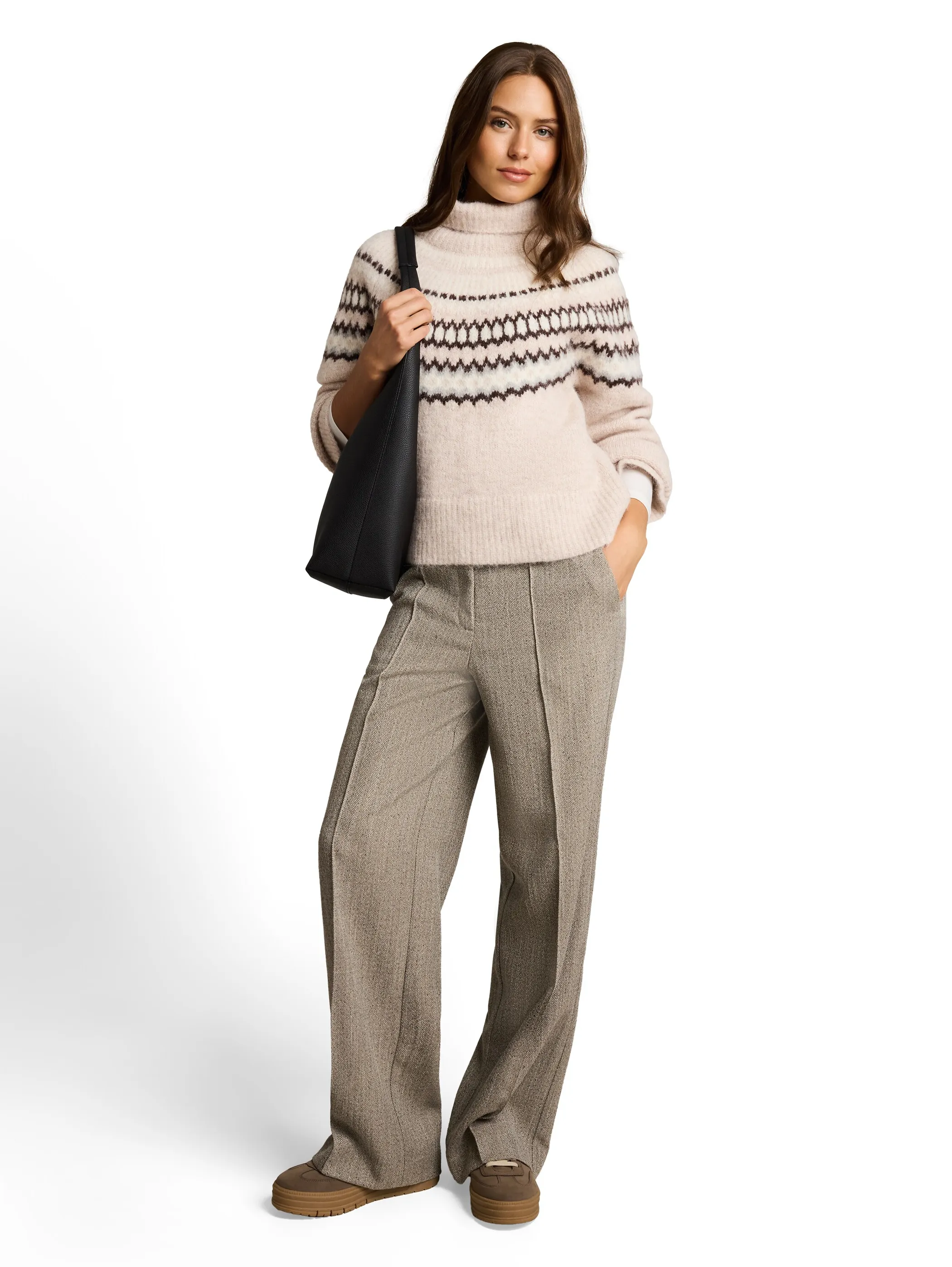 Tom Tailor 1052804 knit hairy fair isle mock-neck Beige 934217 40962 1