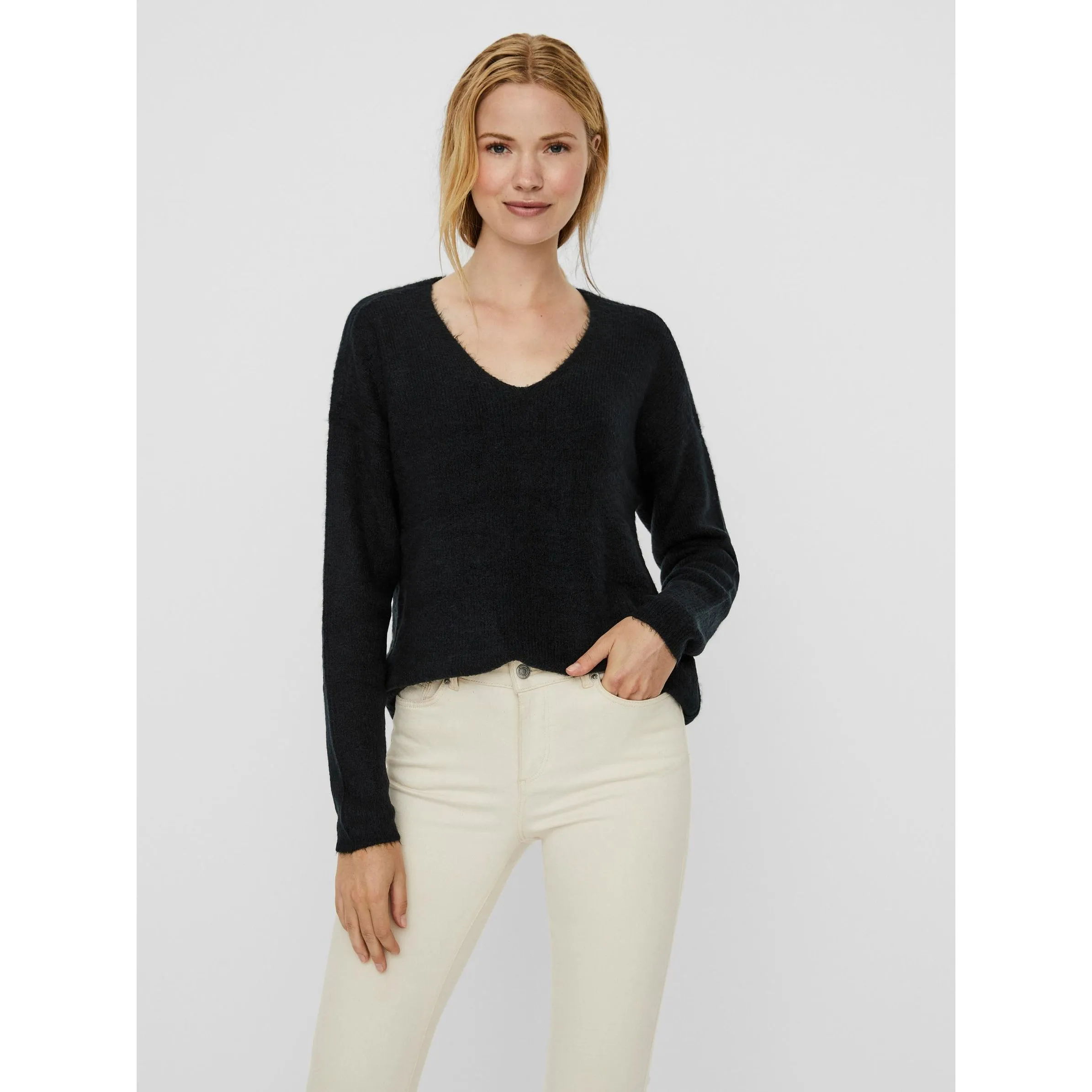 Vero Moda 10233357 VMCREWLEFILE LS V-NEC Schwarz 842583 177868 5