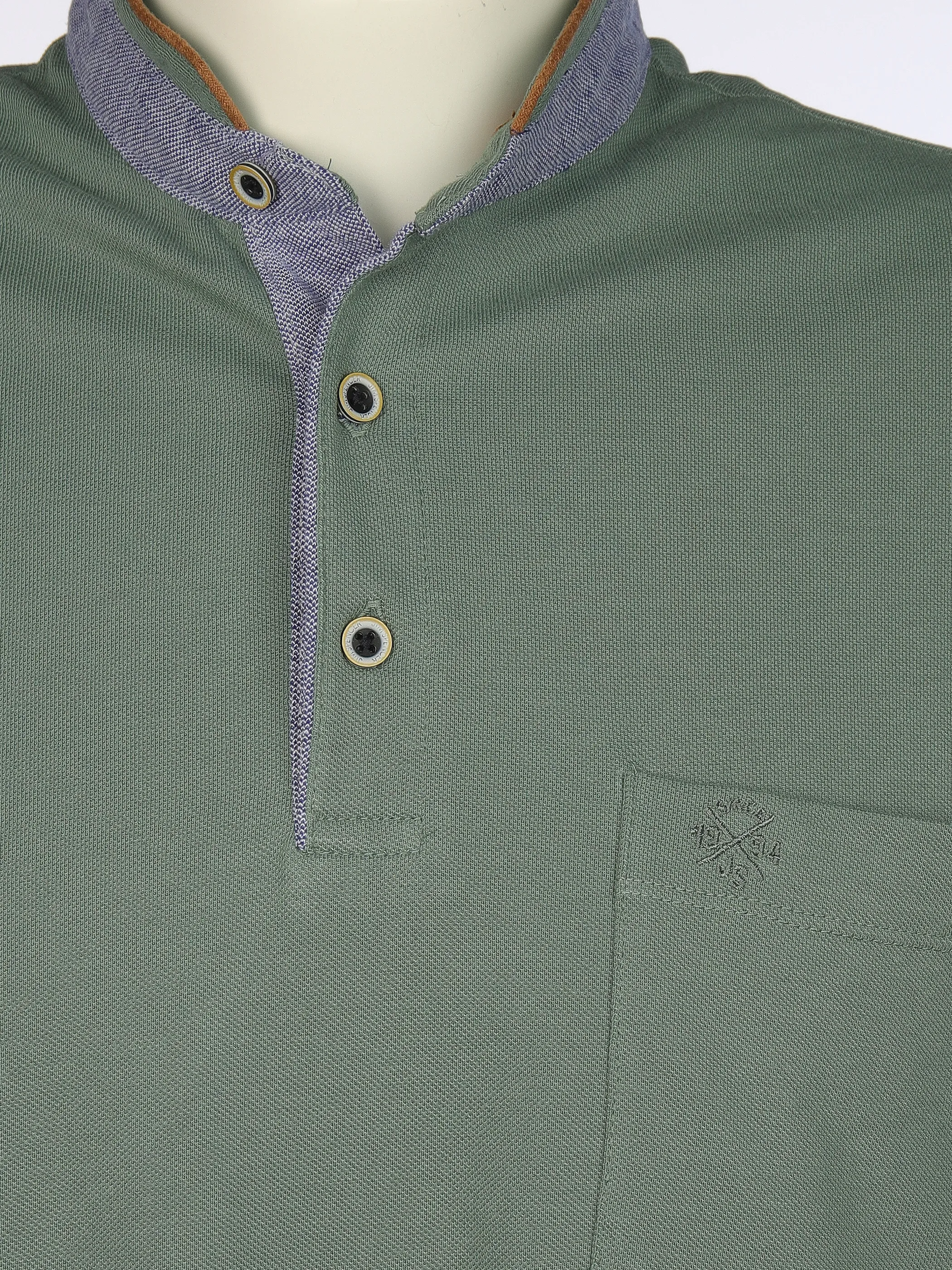 Jim Spencer He. Stehkragenshirt 1/2 Arm twisted Grün 906251 MINT 3