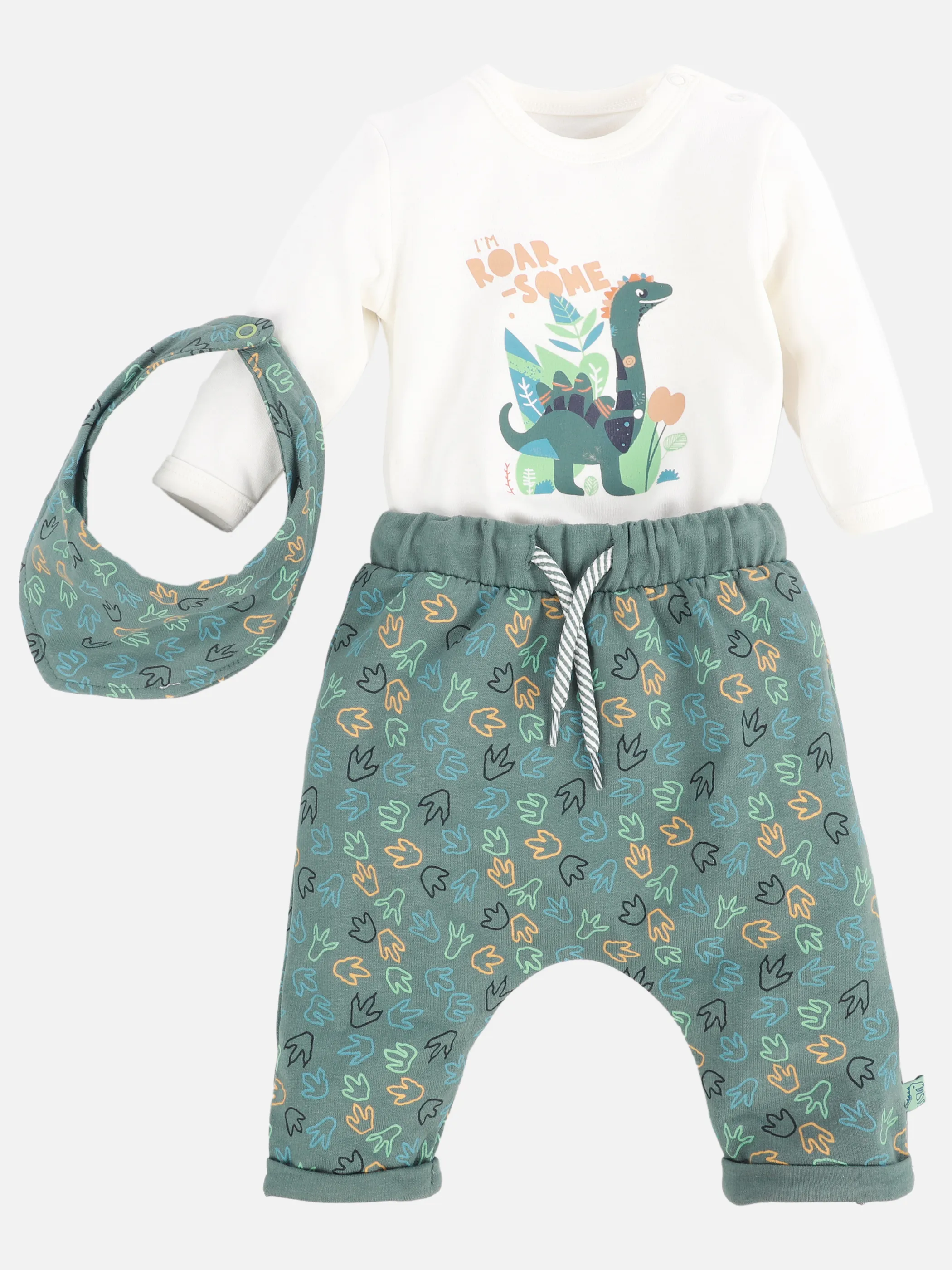 Bubble Gum BJ 3tlg Set Body mit Dinoprint + Hose AOP + HT Weiß 906731 WEIß/GRÜN 1