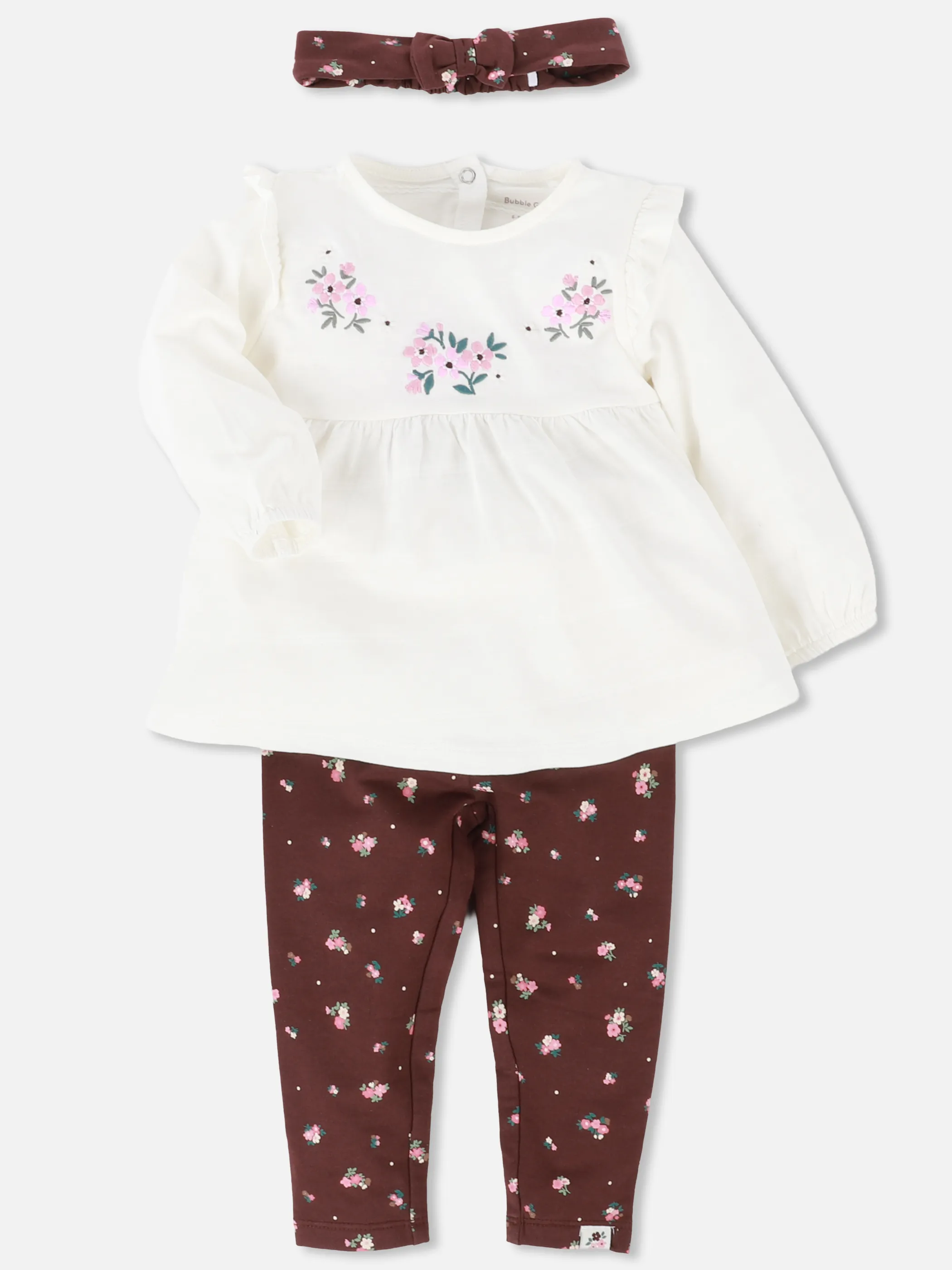 Bubble Gum BM 3pcs Set Bluse mit Stickerei + Hose + Haarband Weiß 929608 SW/FUDGE 1