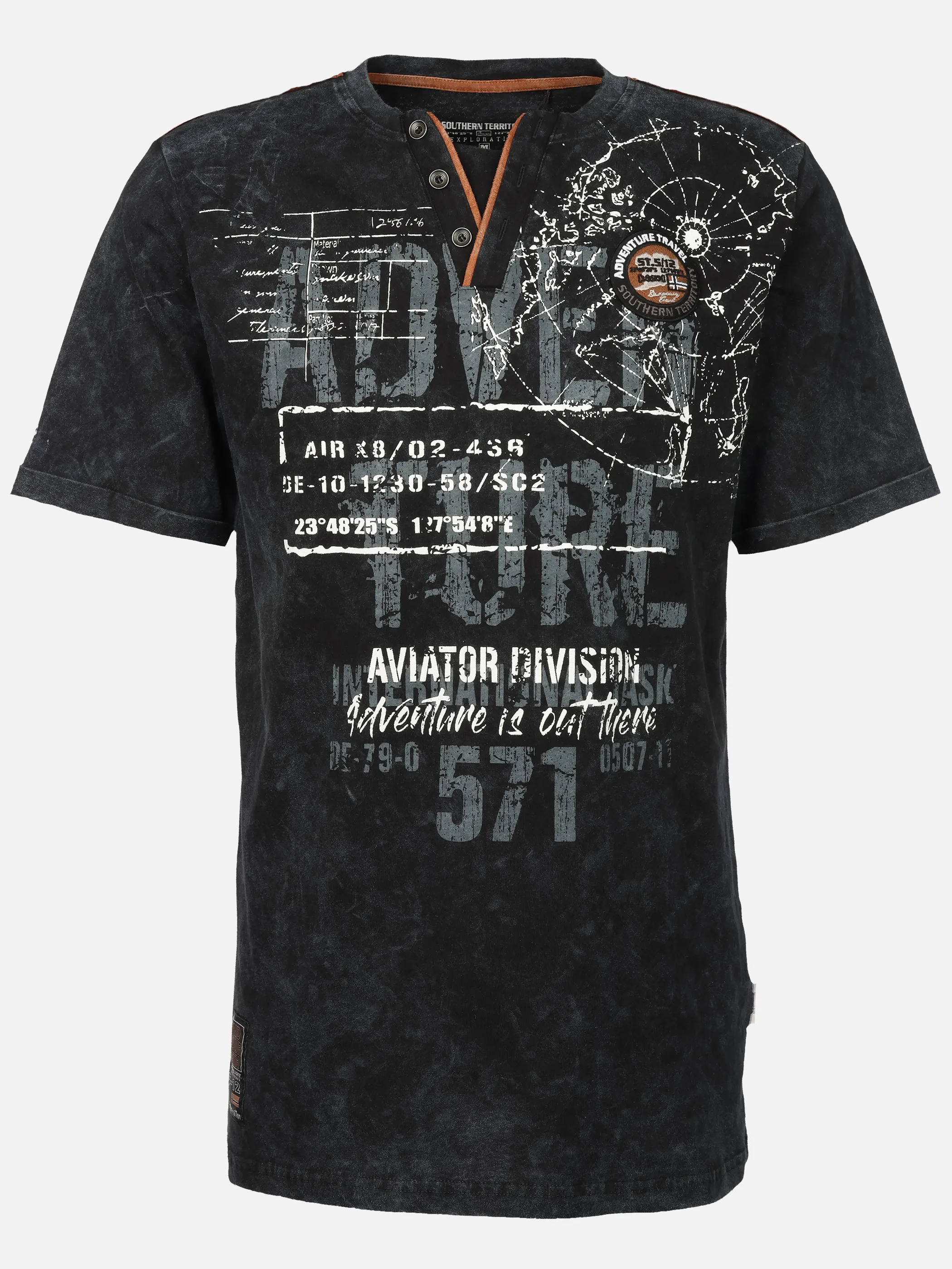 Southern Territory He. Henleyshirt 1/2 Arm print Schwarz 926170 BLACK 1