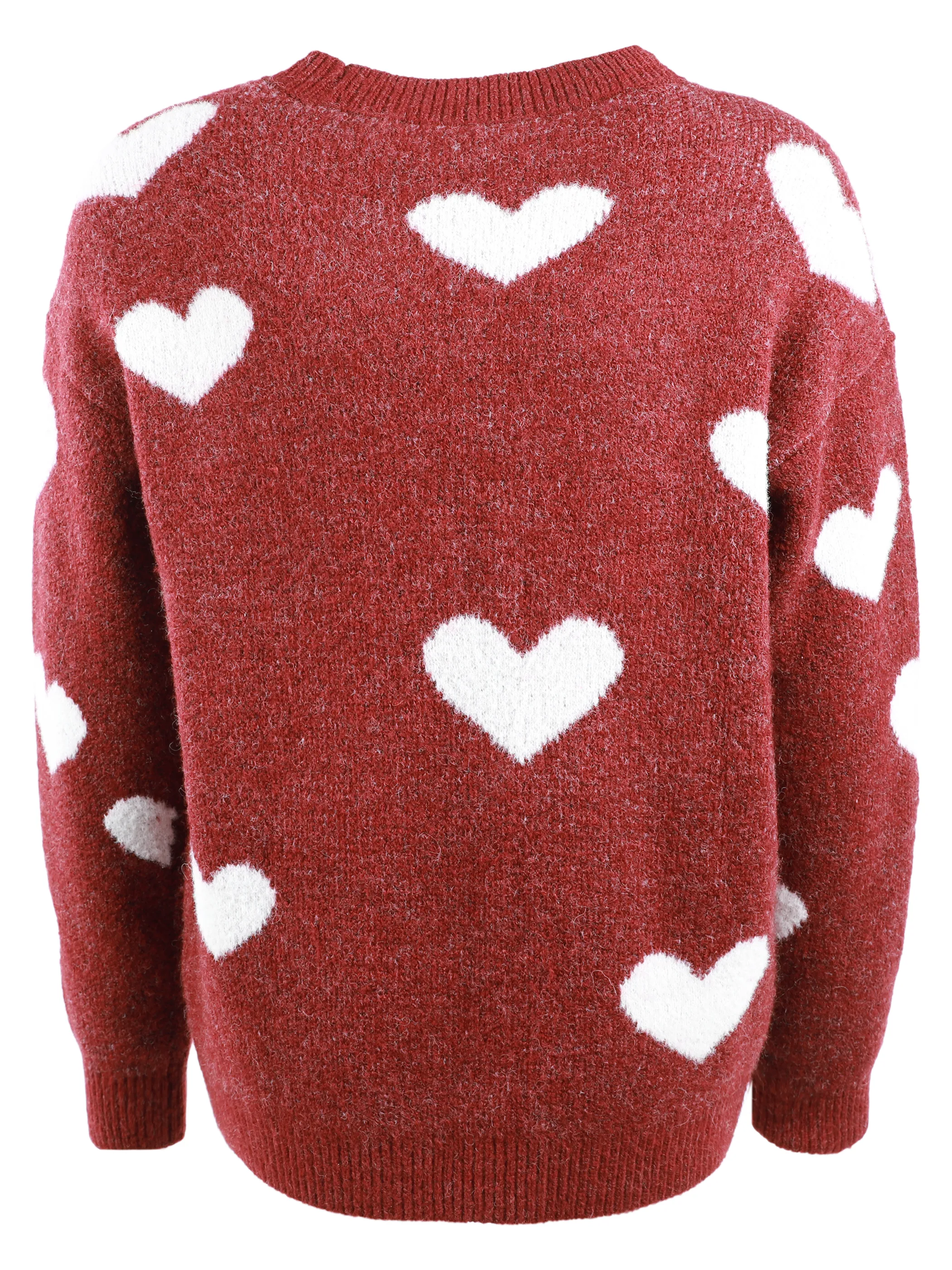 One Way JM Jaquard Pullover mit Herz AOP in bordeaux/weiß Rot 916327 BORDEAUX 2