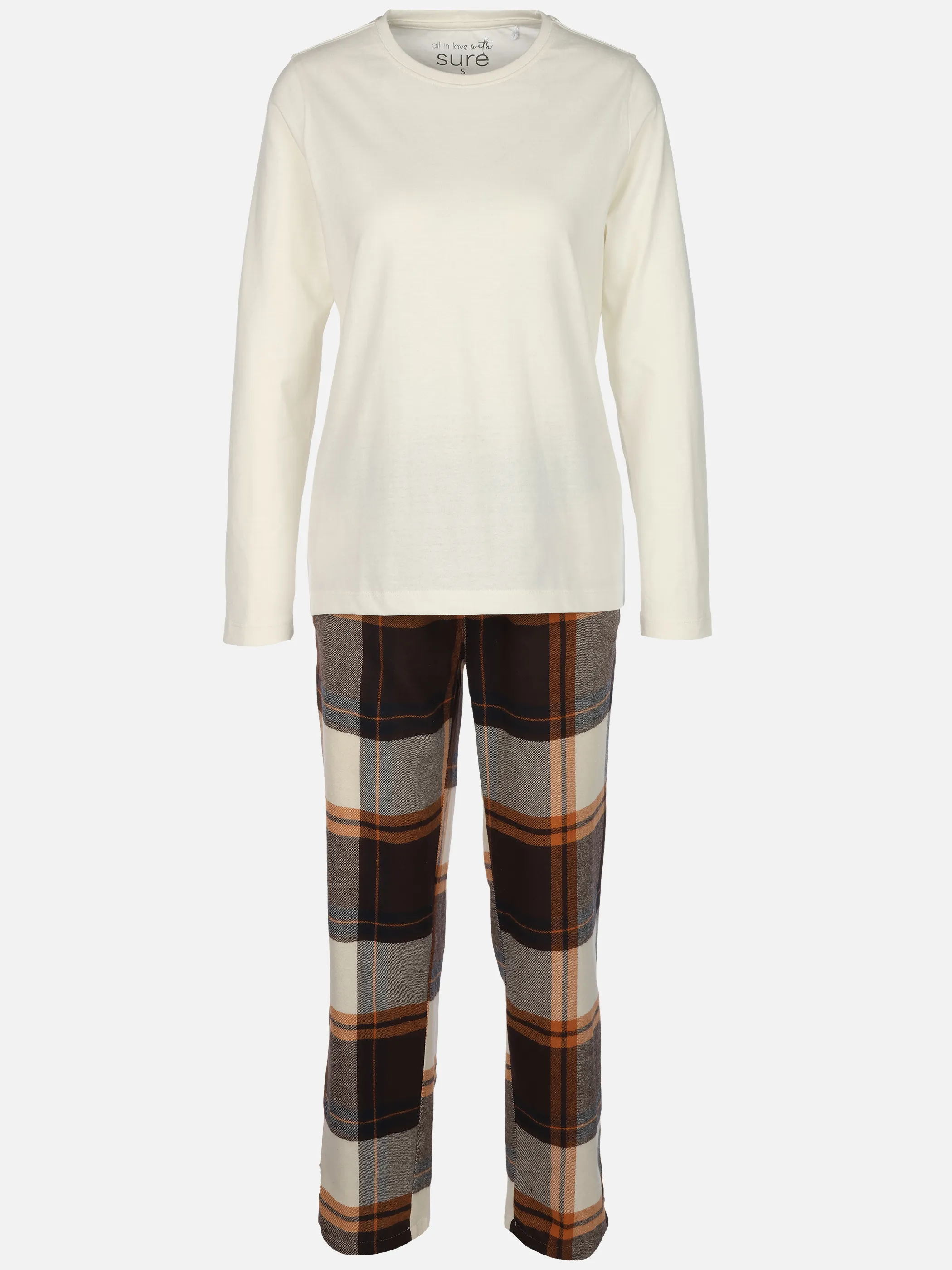 Sure Da. Pyjama Flanell Hose Karo Weiß 929614 ECRU 1