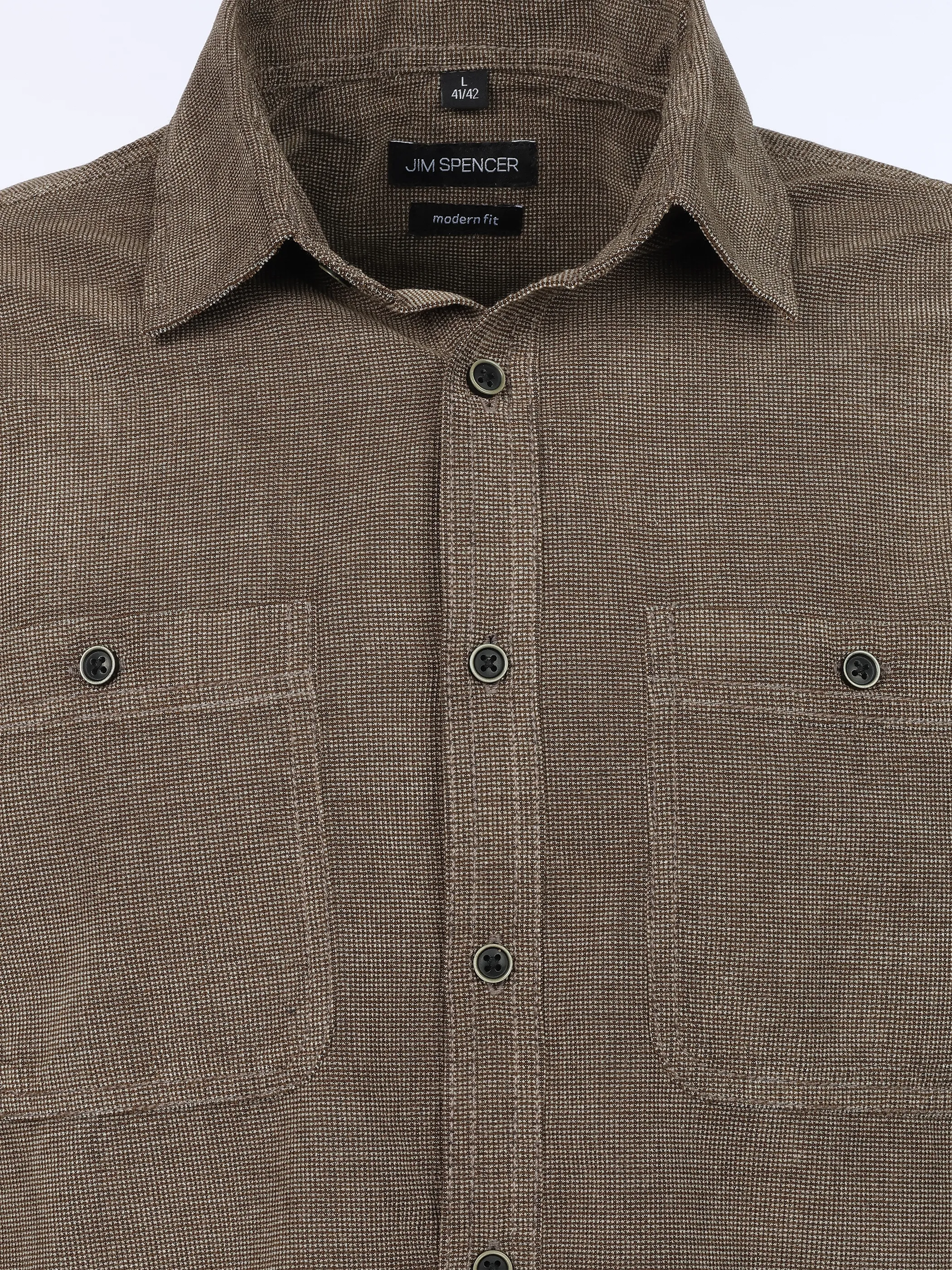 Jim Spencer He. Chenillehemd 1/1 Arm Brusttaschen Braun 931179 BROWN 3