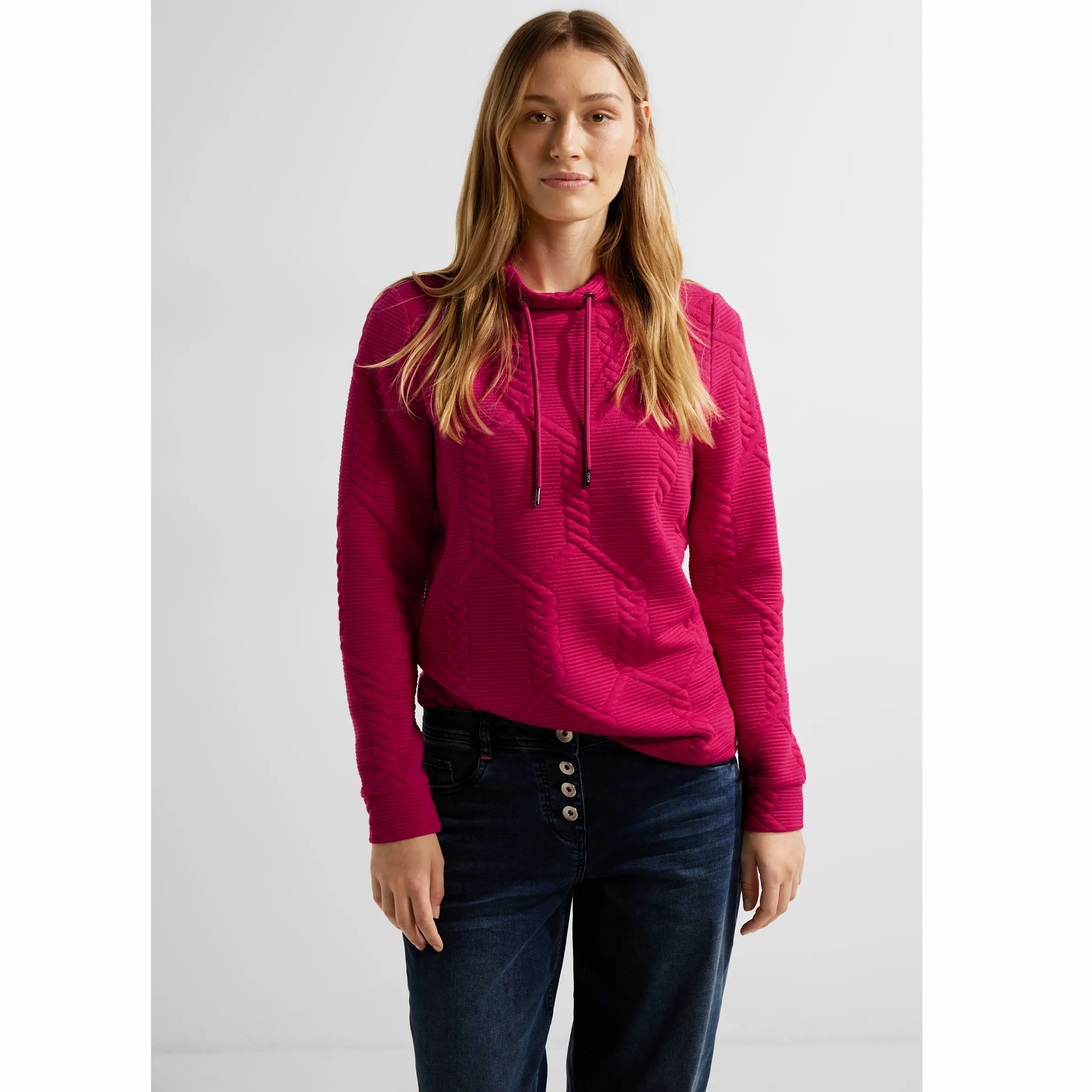 Cecil B320547 TOS Big Cable Shirt with Colla Rot 889678 15068 3