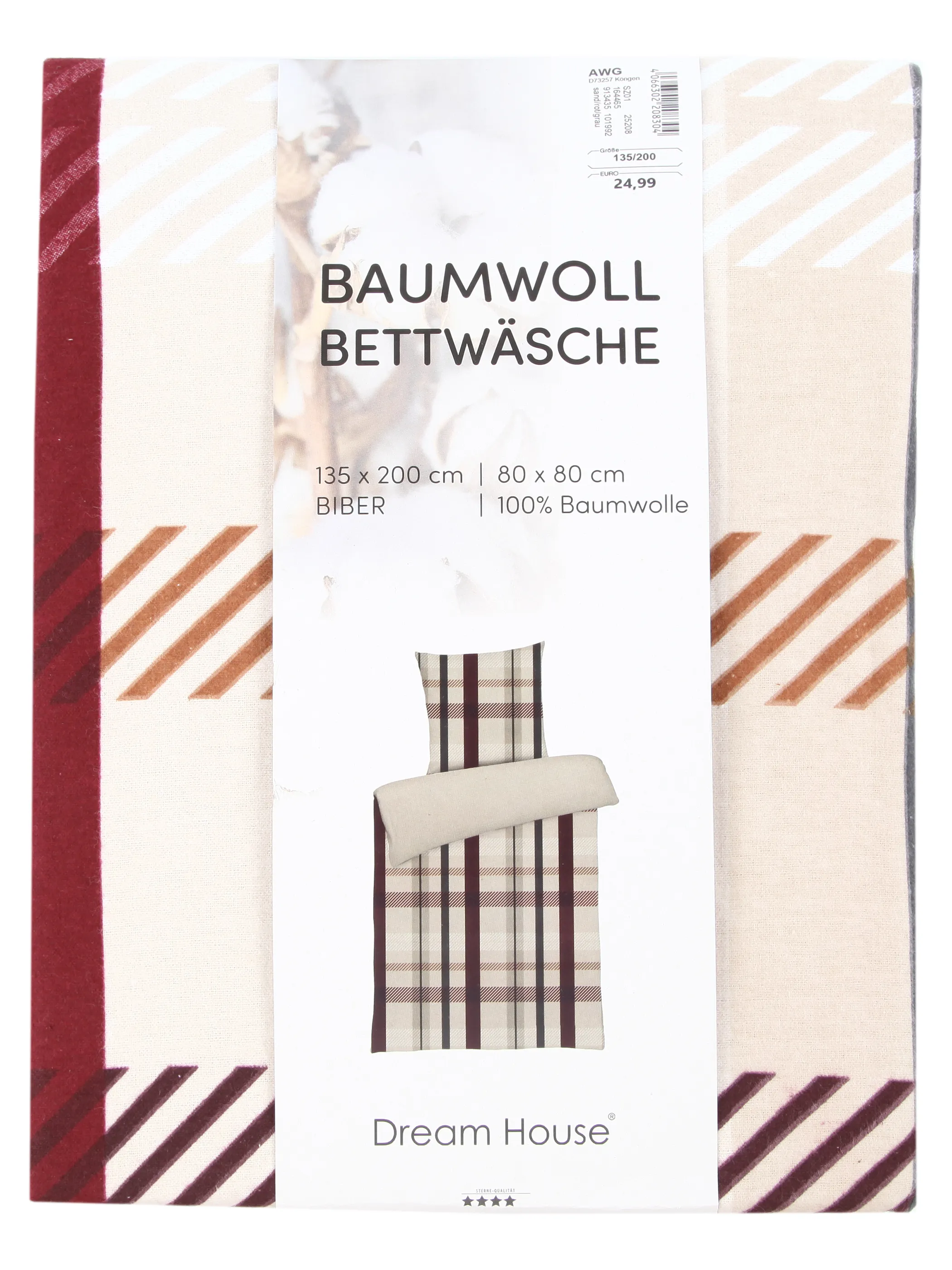 Dream House Biberbettwäsche Streifen 135x2 Beige 913435 SAND 2