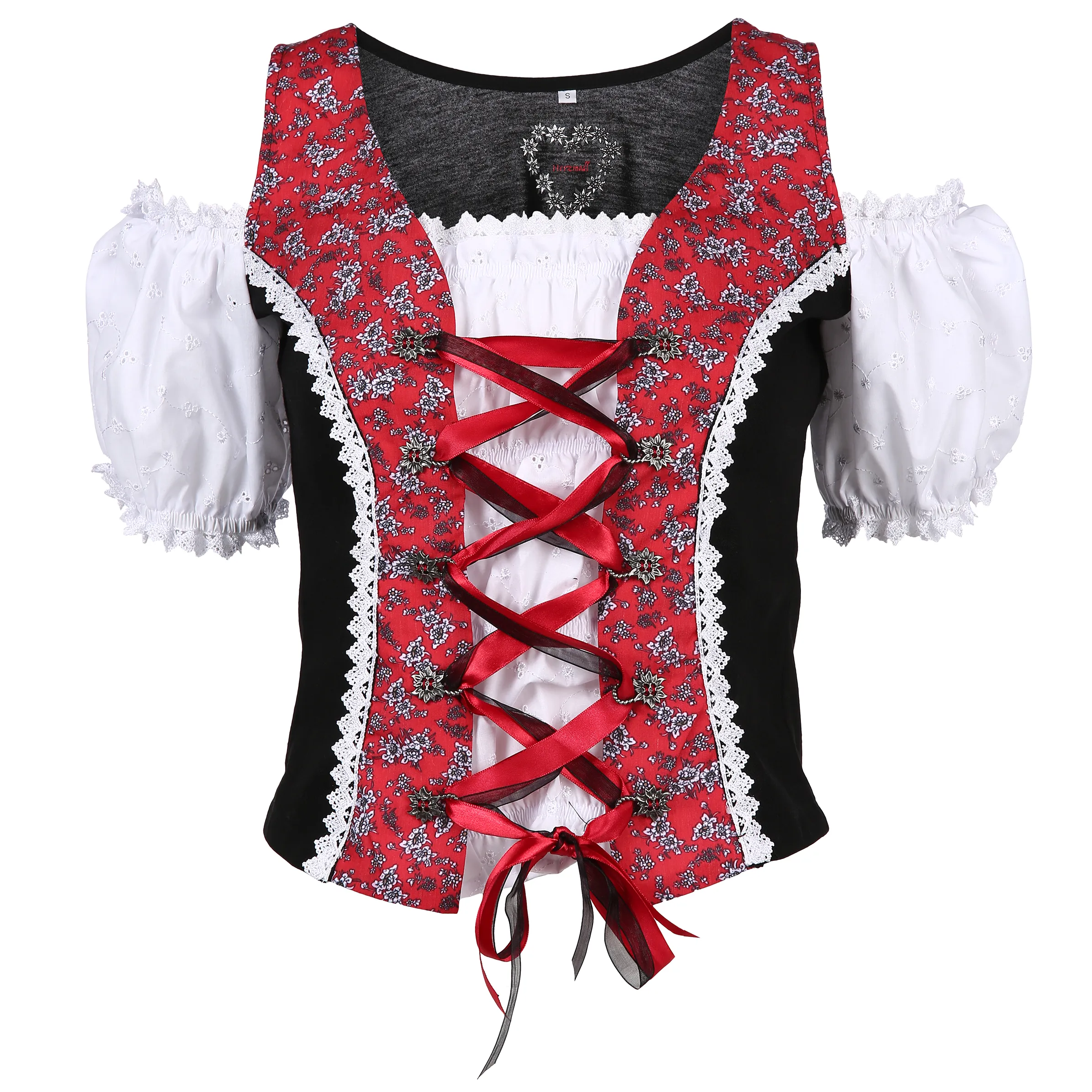 Brandl Tracht Da-Blusenshirt m. Schnürung Schwarz 810324 SCHWARZ/RO 1 Brandl Tracht Da-Blusenshirt m. Schnürung Schwarz 810324 SCHWARZ/RO 1