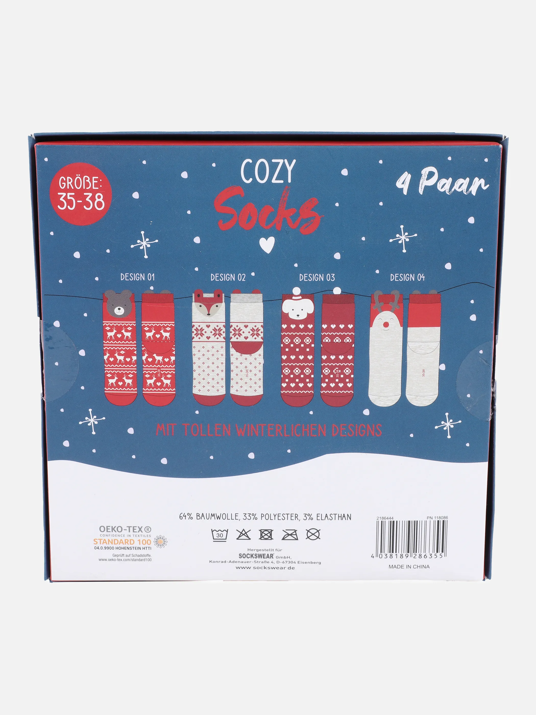 Weihnachtssocken 4er Pack XMas Gesche Rot 870396 ROT/WEIß 3