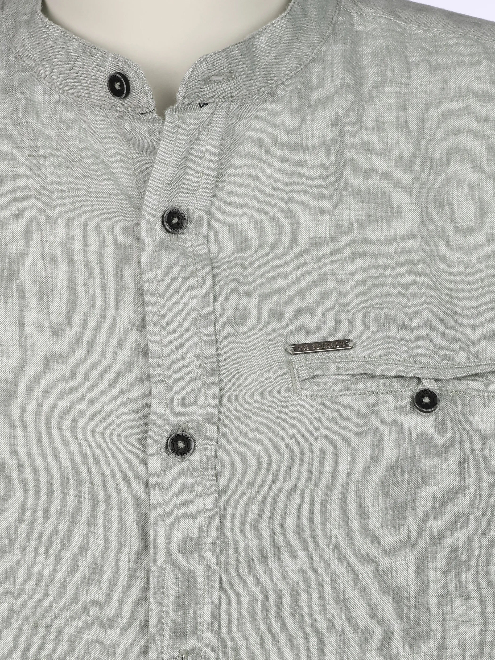 Jim Spencer He. Leinenhemd 1/2 Arm Stehkragen Grün 922239 MINT 3
