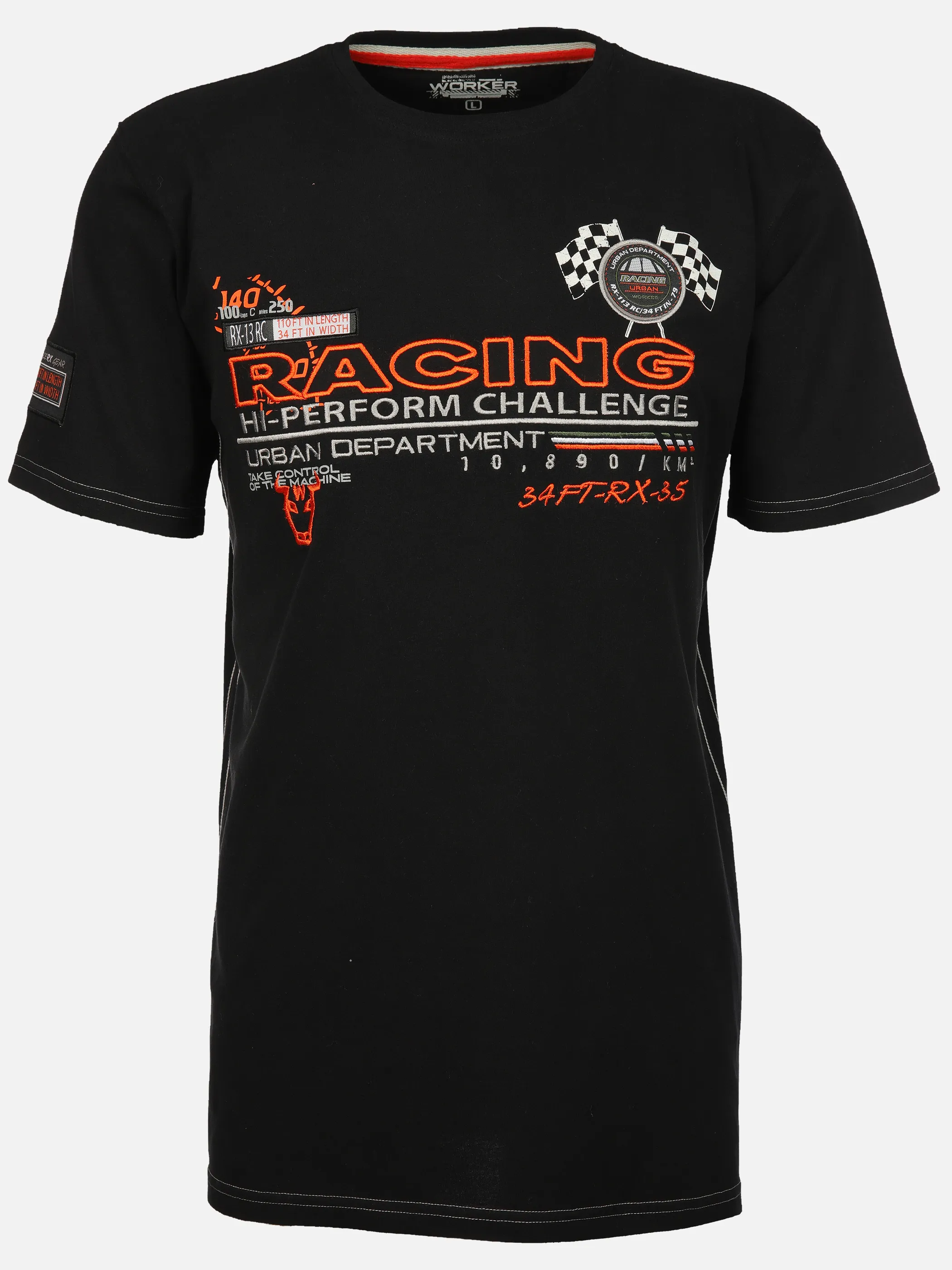 Worker He. T-Shirt 1/2 Arm Racing Print Schwarz 908152 BLACK 1