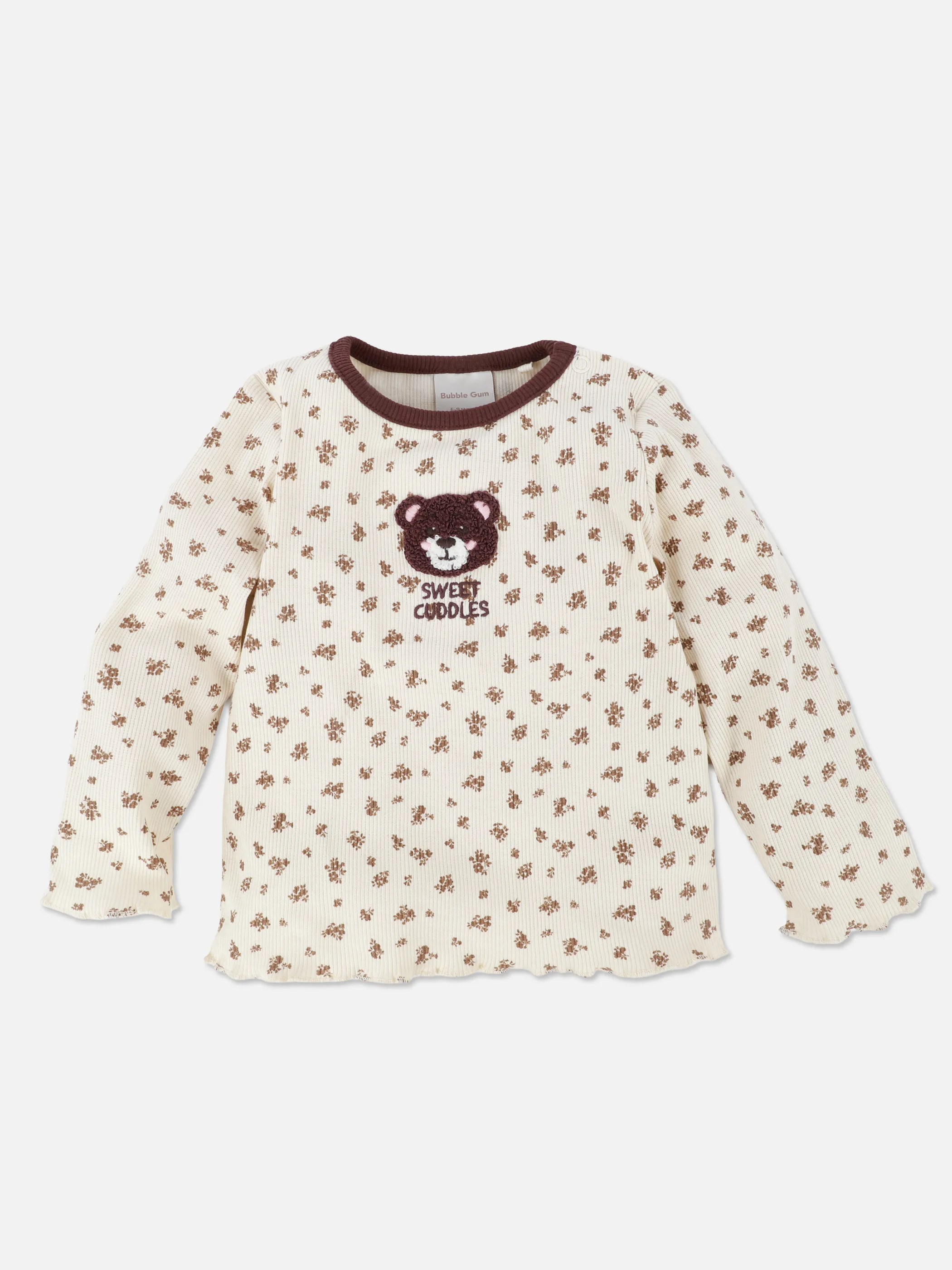 Bubble Gum BM Longsleeve mit Blumen AOP & Bärchen Appli. Beige 929609 BIRCH 2