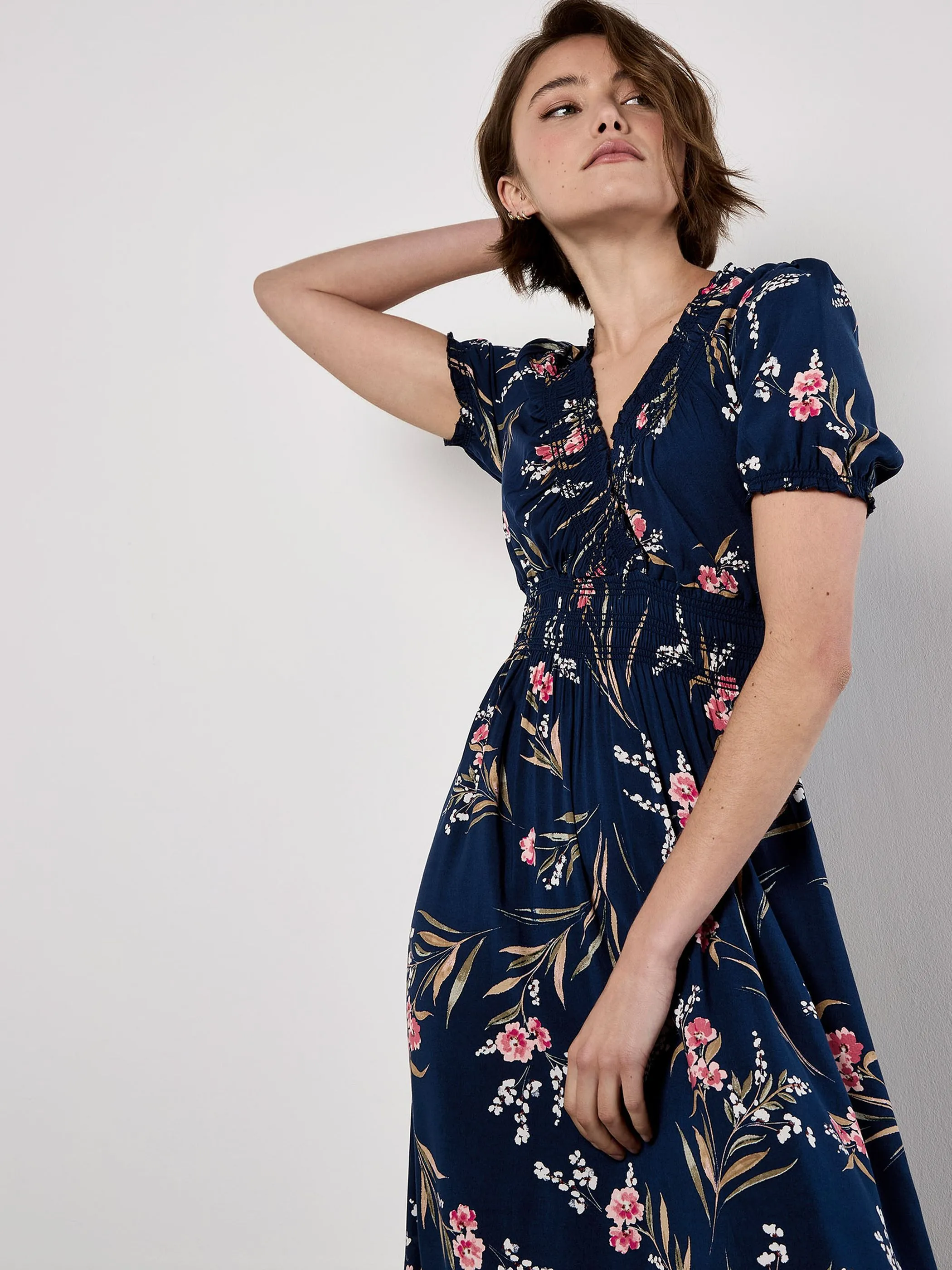 Apricot 757615 Apricot Watercolor Floral Smock Maxi Dress Marine 918381 NAV 3