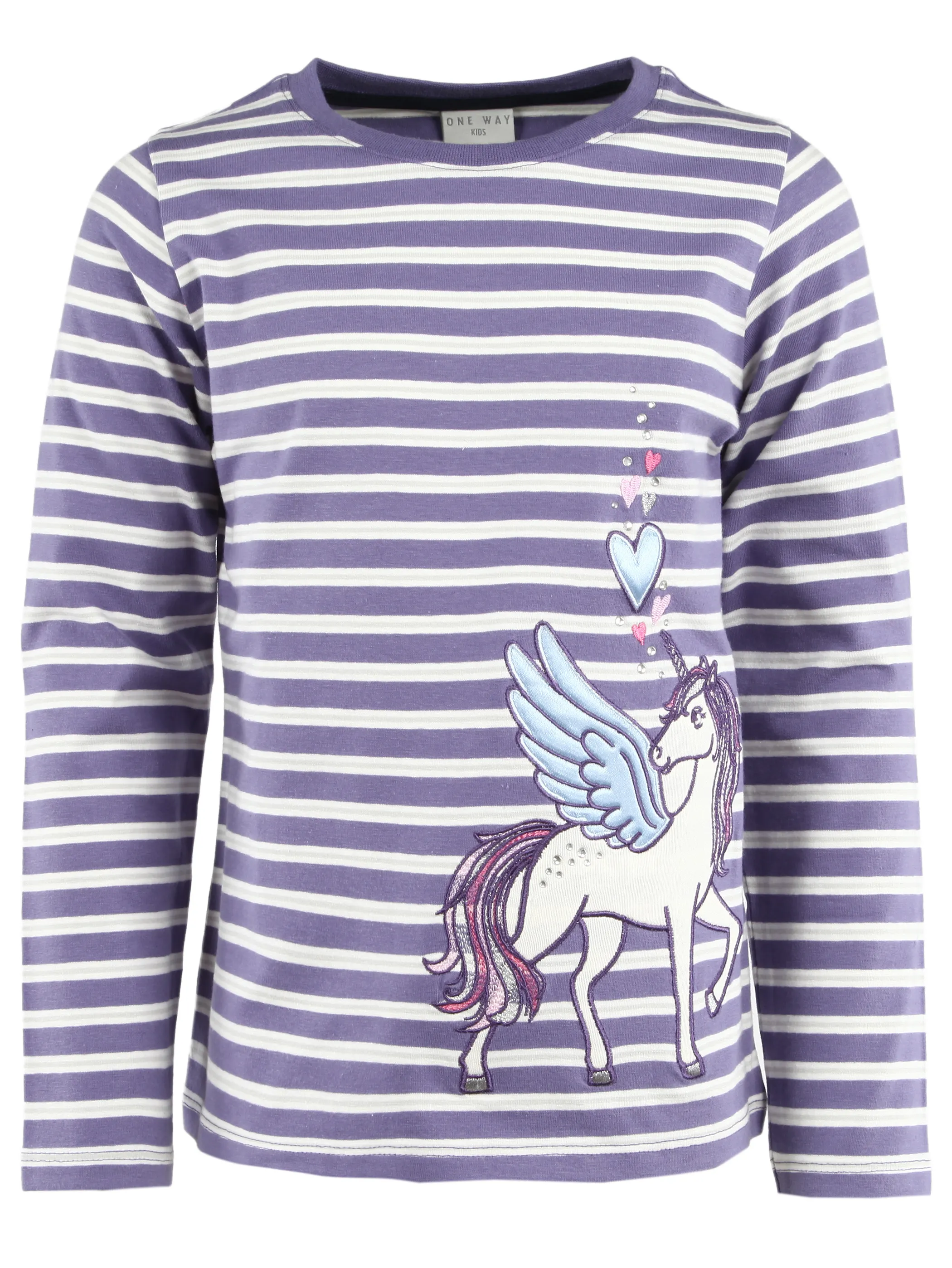 One Way KM T-Shirt Lila/weiß gestreift mit Einhorn print Lila 929922 LIL 1