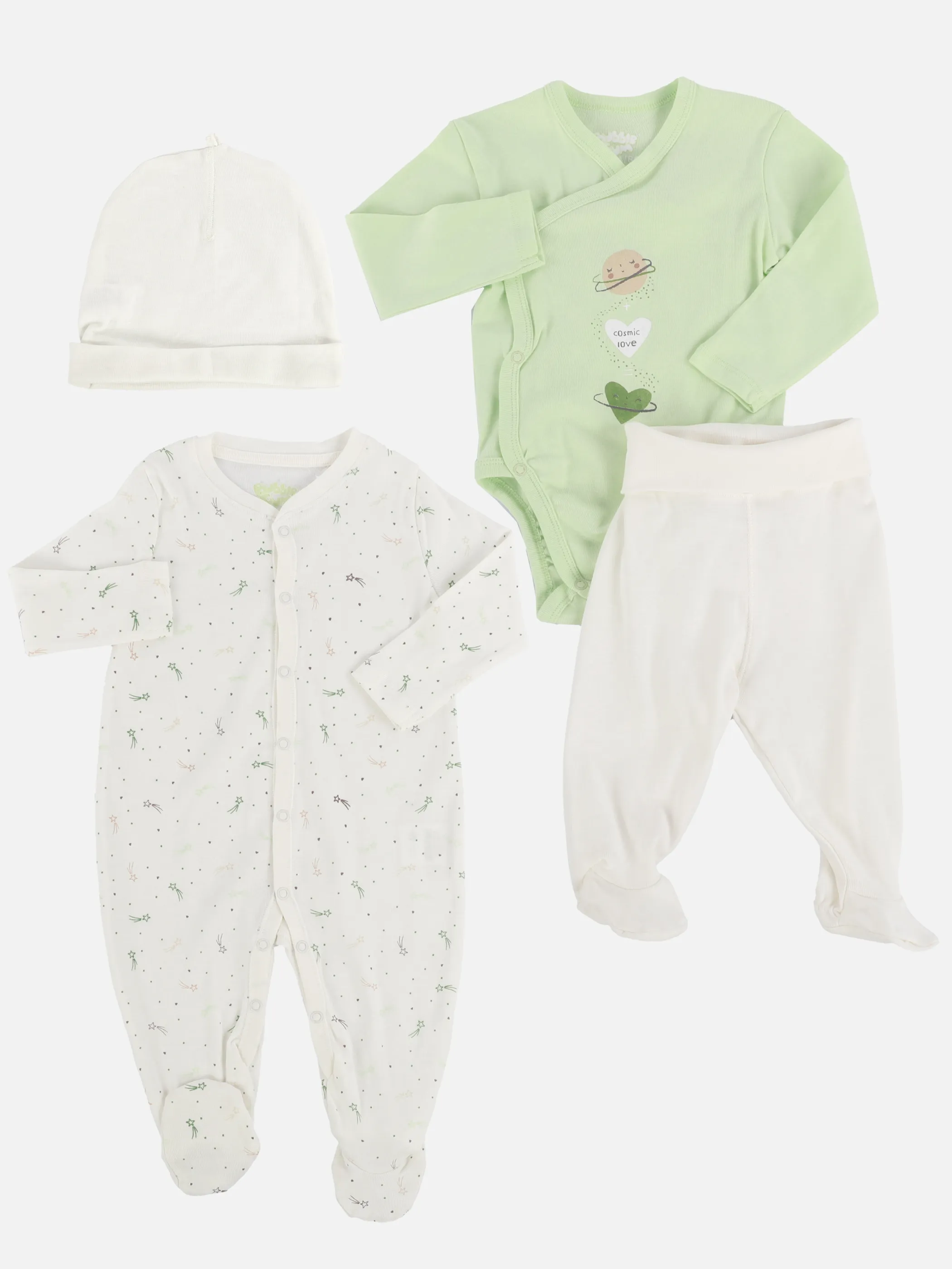 Bubble Gum BU 4-teiliges Set in weiß mit AOP Grün 902078 GRÜN 1