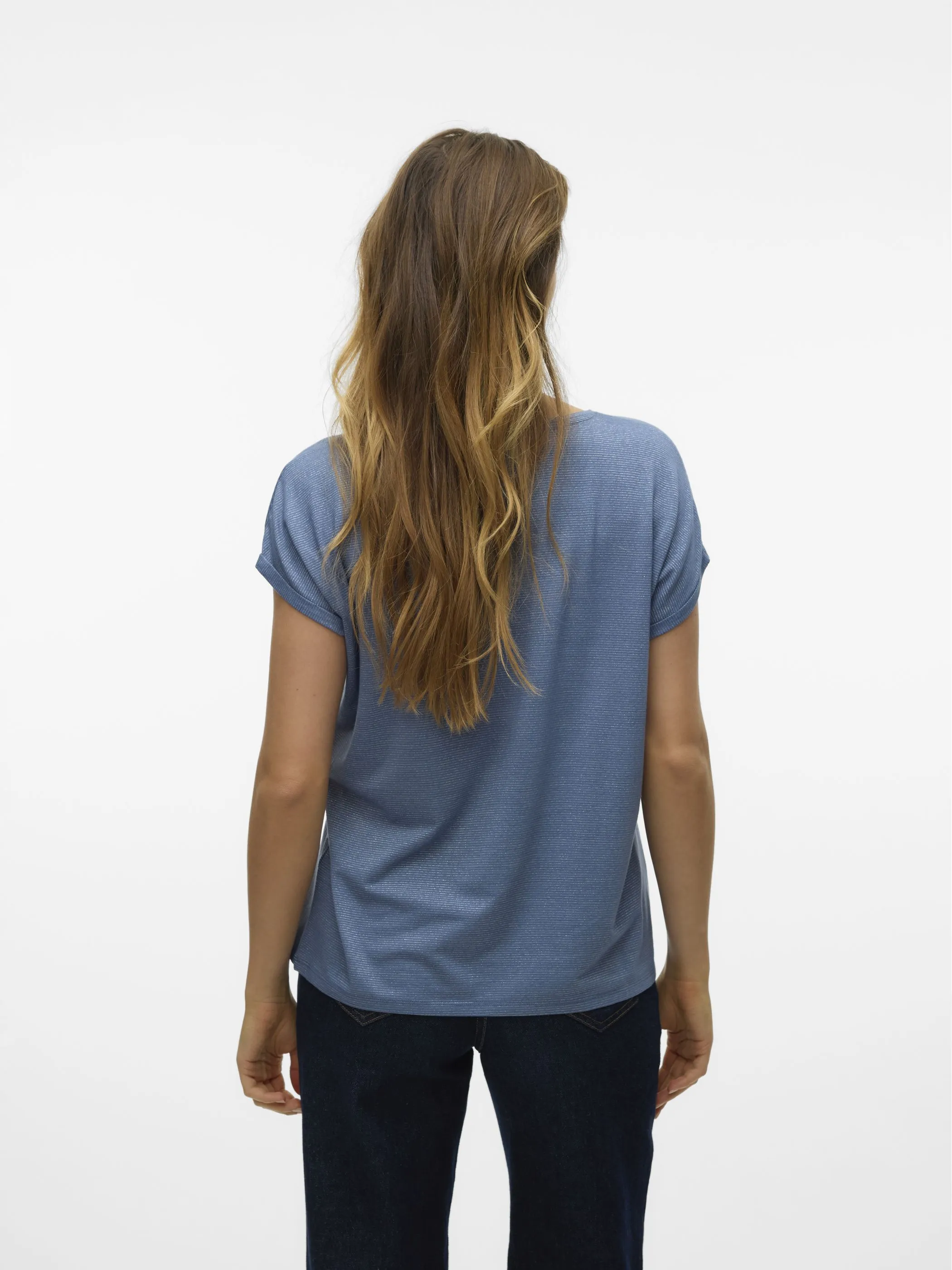 Vero Moda 10250488 VMLAVA GLITTER SS TOP STRIPE Blau 852566 189259002 2