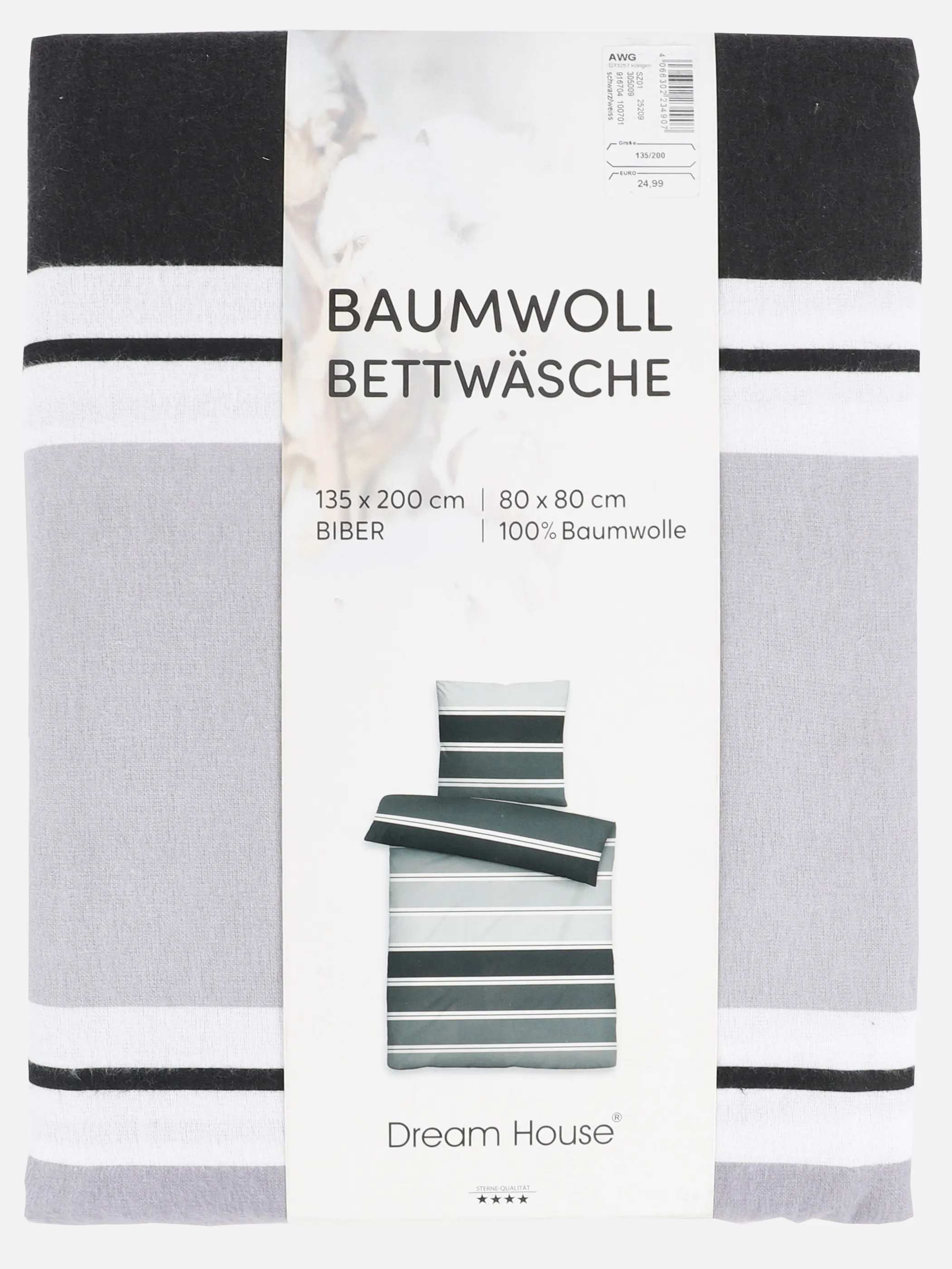 Dream House Biber Bettwäsche gestreift 135 Schwarz 916704 SCHWARZ 2