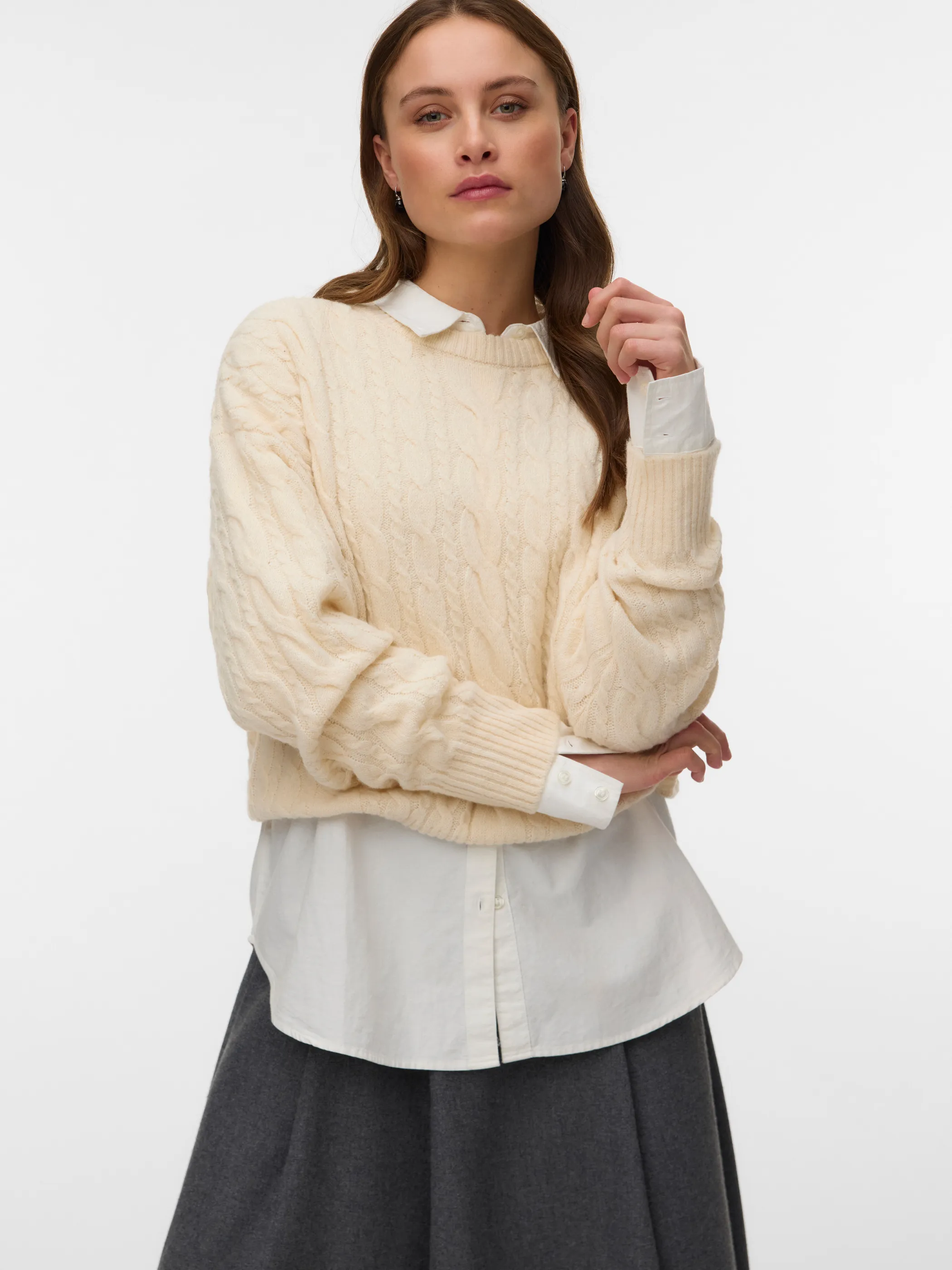 Vero Moda 10348376 VMSEQUOIA LS O-NECK P Beige 931438 222913 1