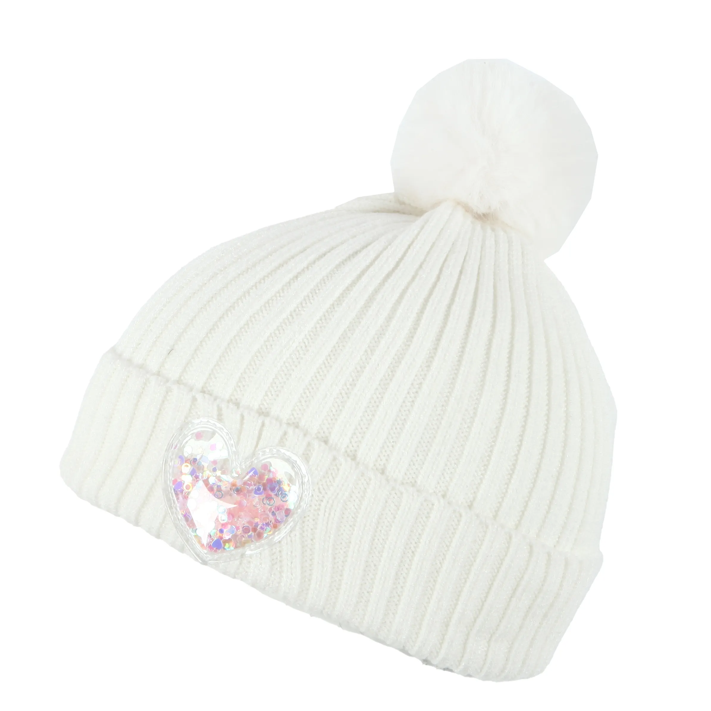 Stop + Go KM Mütze in weiß mit Herz Patch und Pompom Weiß 884873 WEIß 2 Stop + Go KM Mütze in weiß mit Herz Patch und Pompom Weiß 884873 WEIß 2