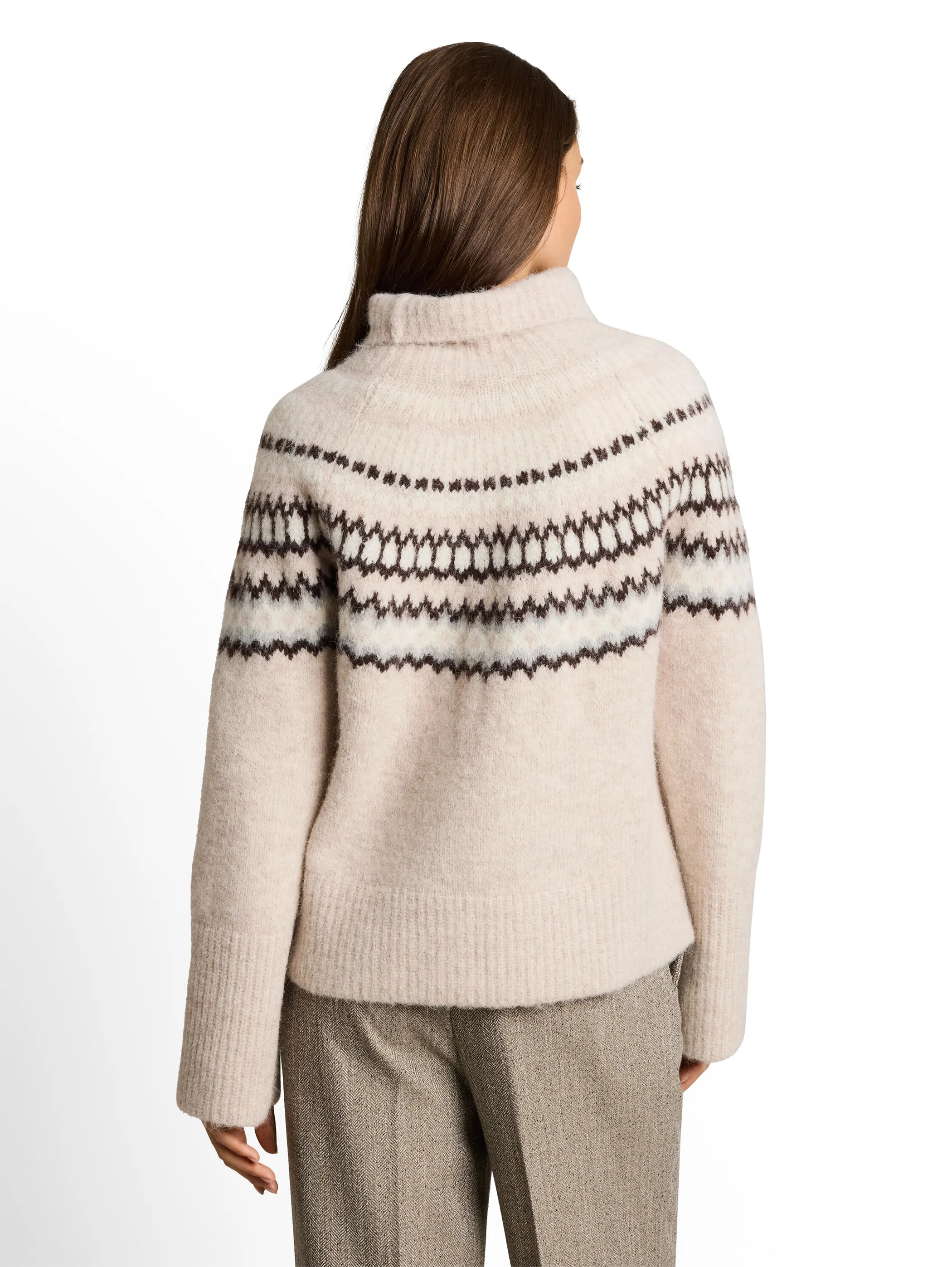 Tom Tailor 1052804 knit hairy fair isle mock-neck Beige 934217 40962 2