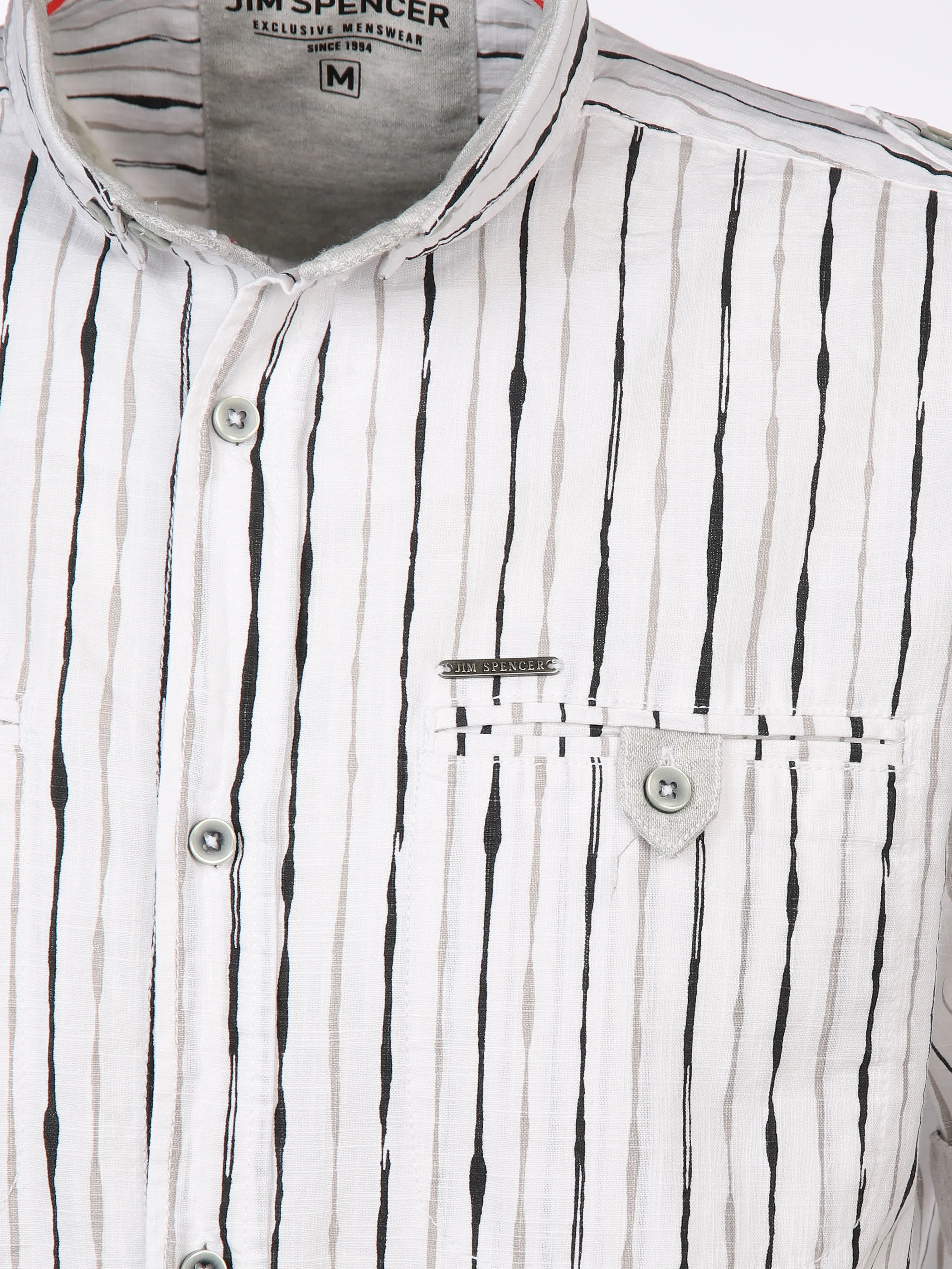 Jim Spencer He. Stehkragenhemd 1/2 Arm Grau 894398 GREY STRIP 3 Jim Spencer He. Stehkragenhemd 1/2 Arm Grau 894398 GREY STRIP 3