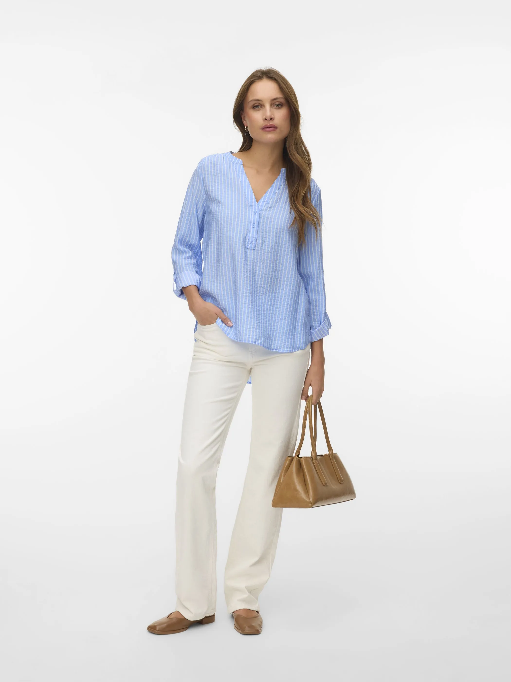 Vero Moda 10340684 VMKAJA LS V-NECK FOLD Blau 922151 199949001 4