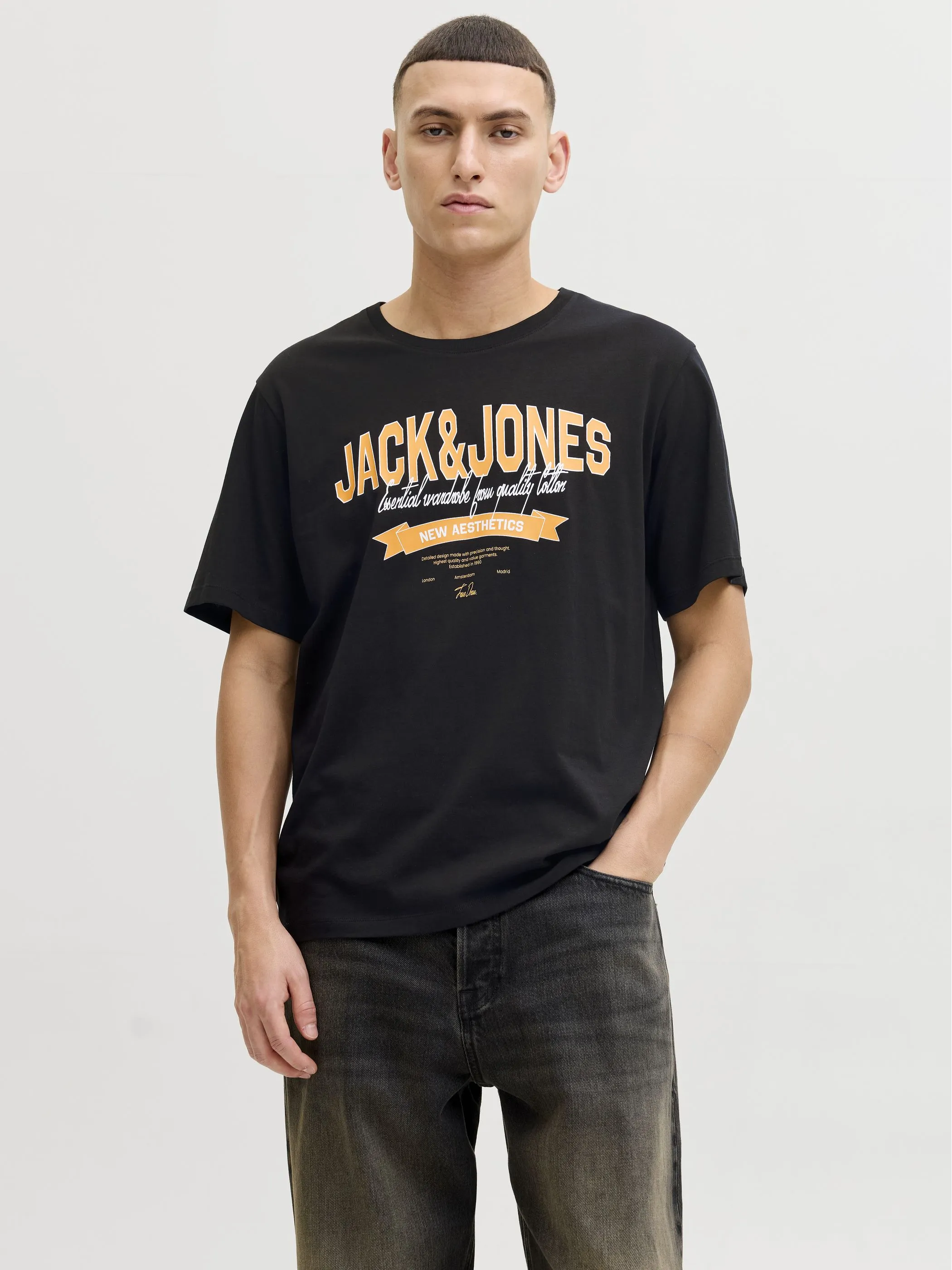 Jack Jones 12288016 JJELOGO TEE SS O-NECK Schwarz 922267 178012 5