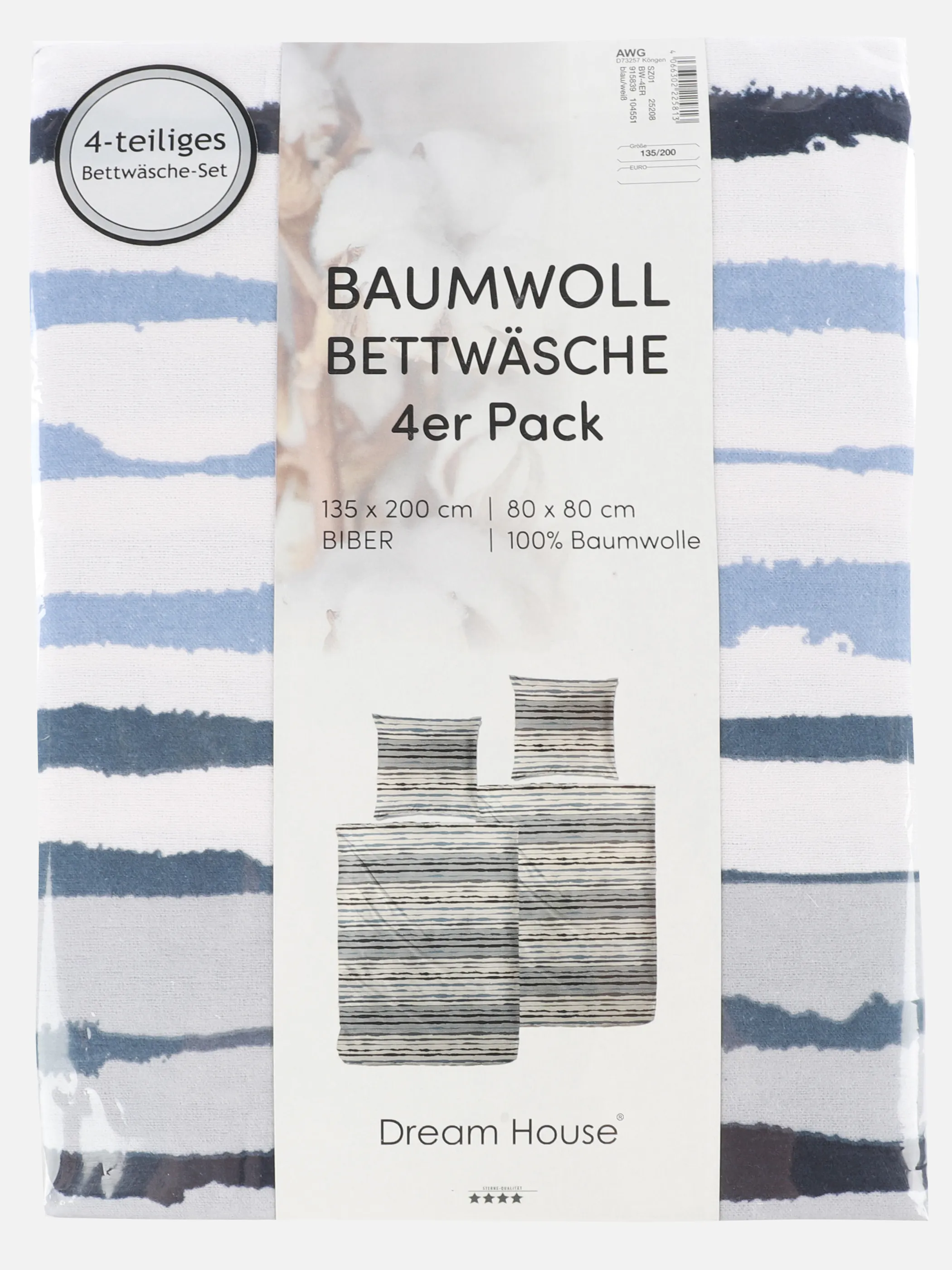 Dream House Biber-Bettwäsche 4er Pack 135x Blau 915839 BLAU 2
