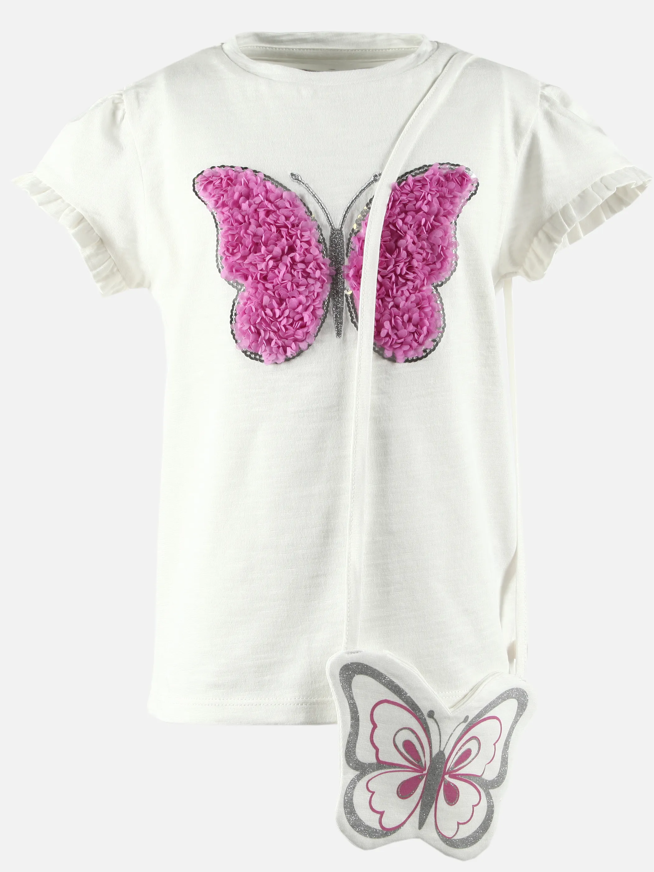 Bubble Gum KM Set T-Shirt mit Schmetterlingappli. mit Tasche Weiß 907411 WEIß 1 Bubble Gum KM Set T-Shirt mit Schmetterlingappli. mit Tasche Weiß 907411 WEIß 1