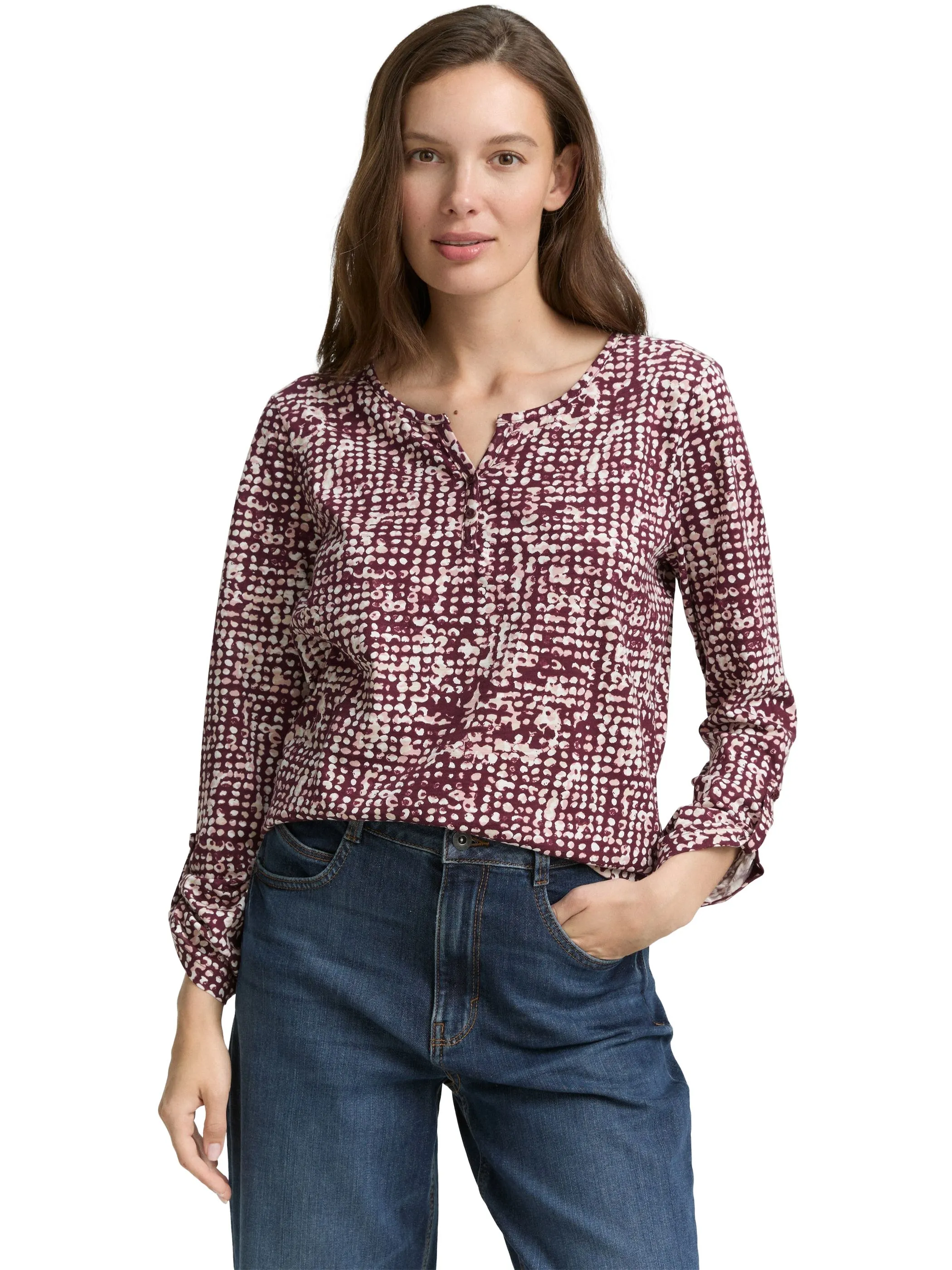 Tom Tailor 1047729 NOS T-shirt henley alloverprinted Rot 914538 38403 5