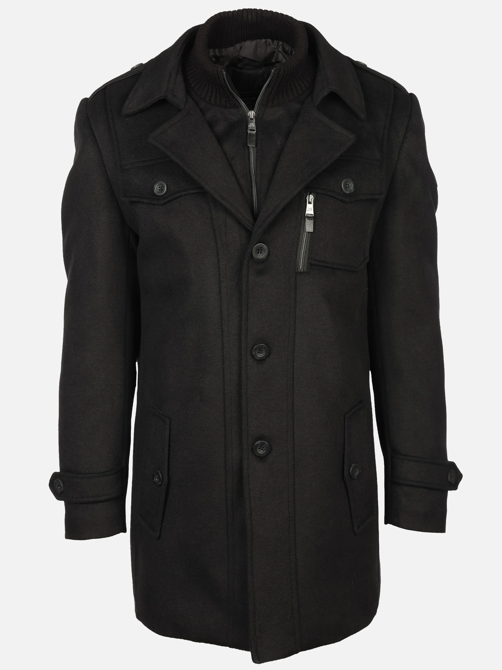 Jim Spencer Hr. Wollmantel 2in1 Epolette Schwarz 918286 BLACK 1
