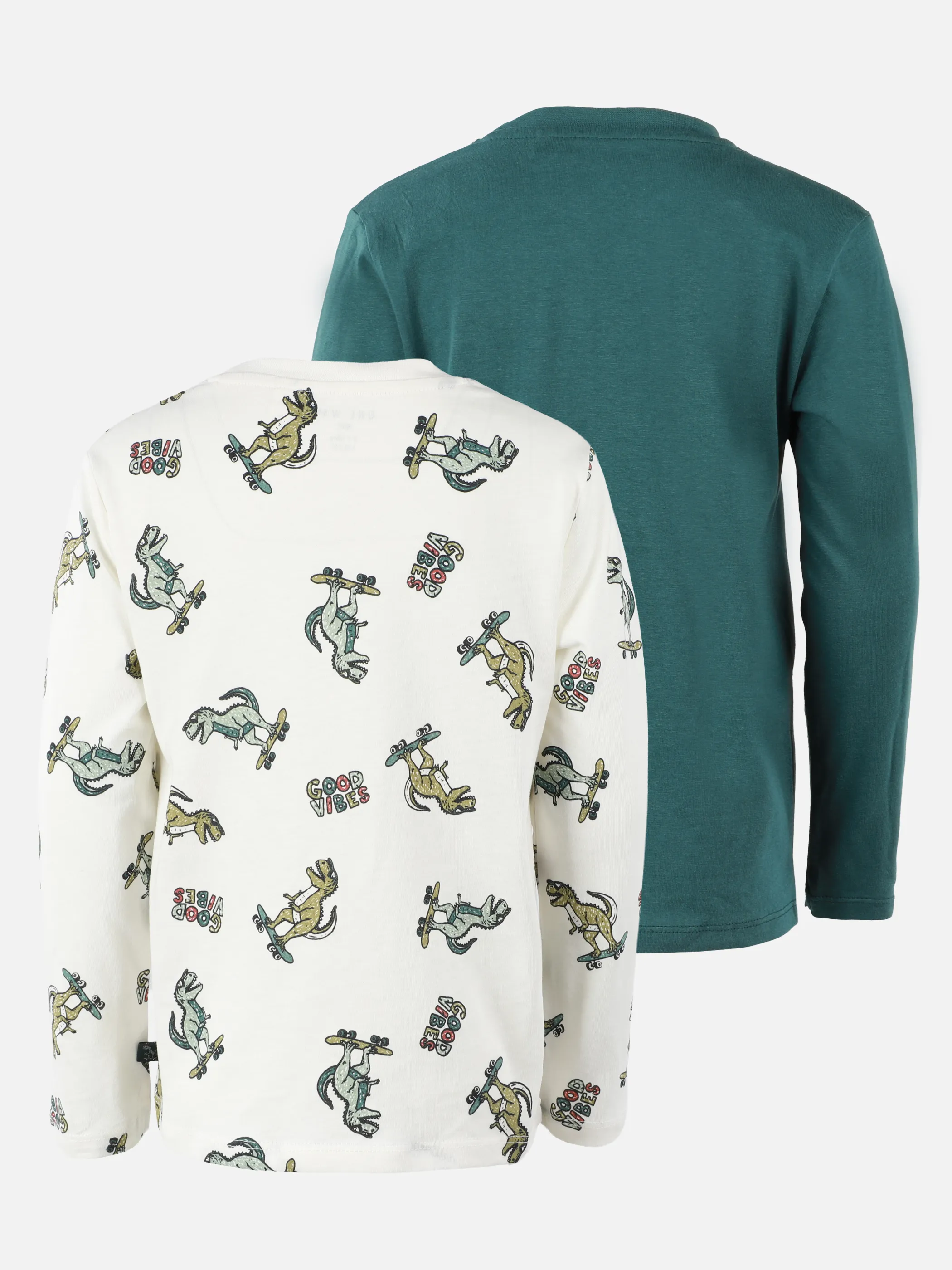 One Way KJ 2er Pack T-Shirt mit Dino Print in grün/weiß Grün 930066 SEA MOSS 2