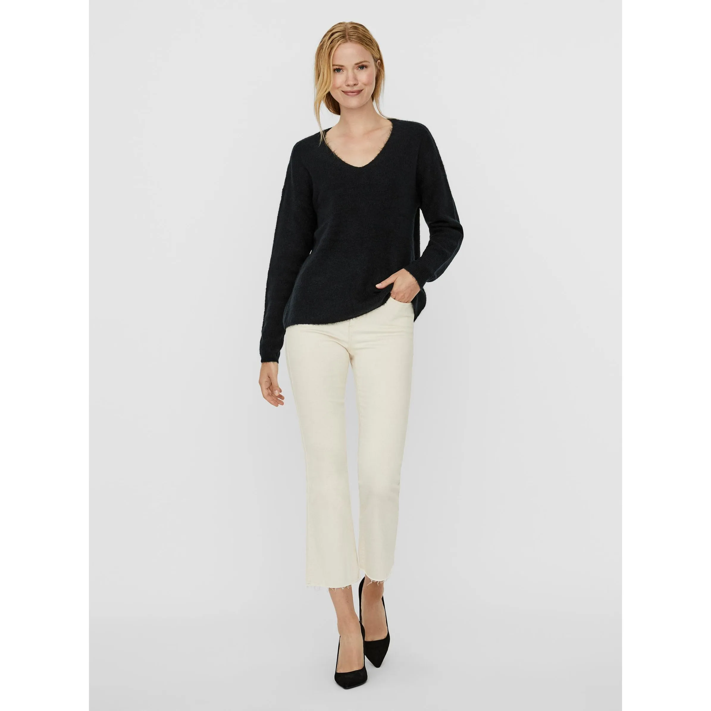 Vero Moda 10233357 VMCREWLEFILE LS V-NEC Schwarz 842583 177868 4