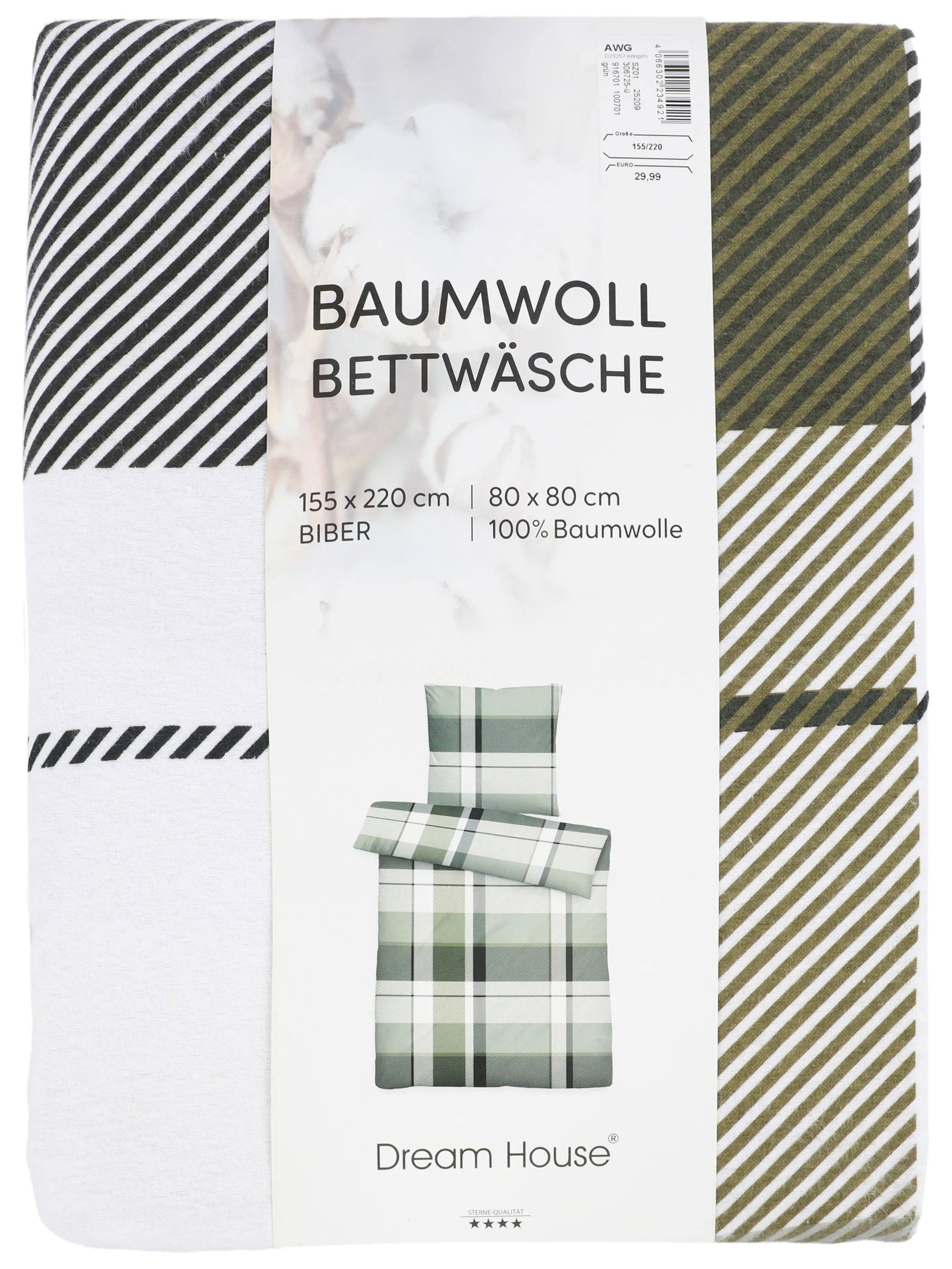 Dream House Biber Bettwäsche Karo 155x220 Grün 916701 GRÜN 2
