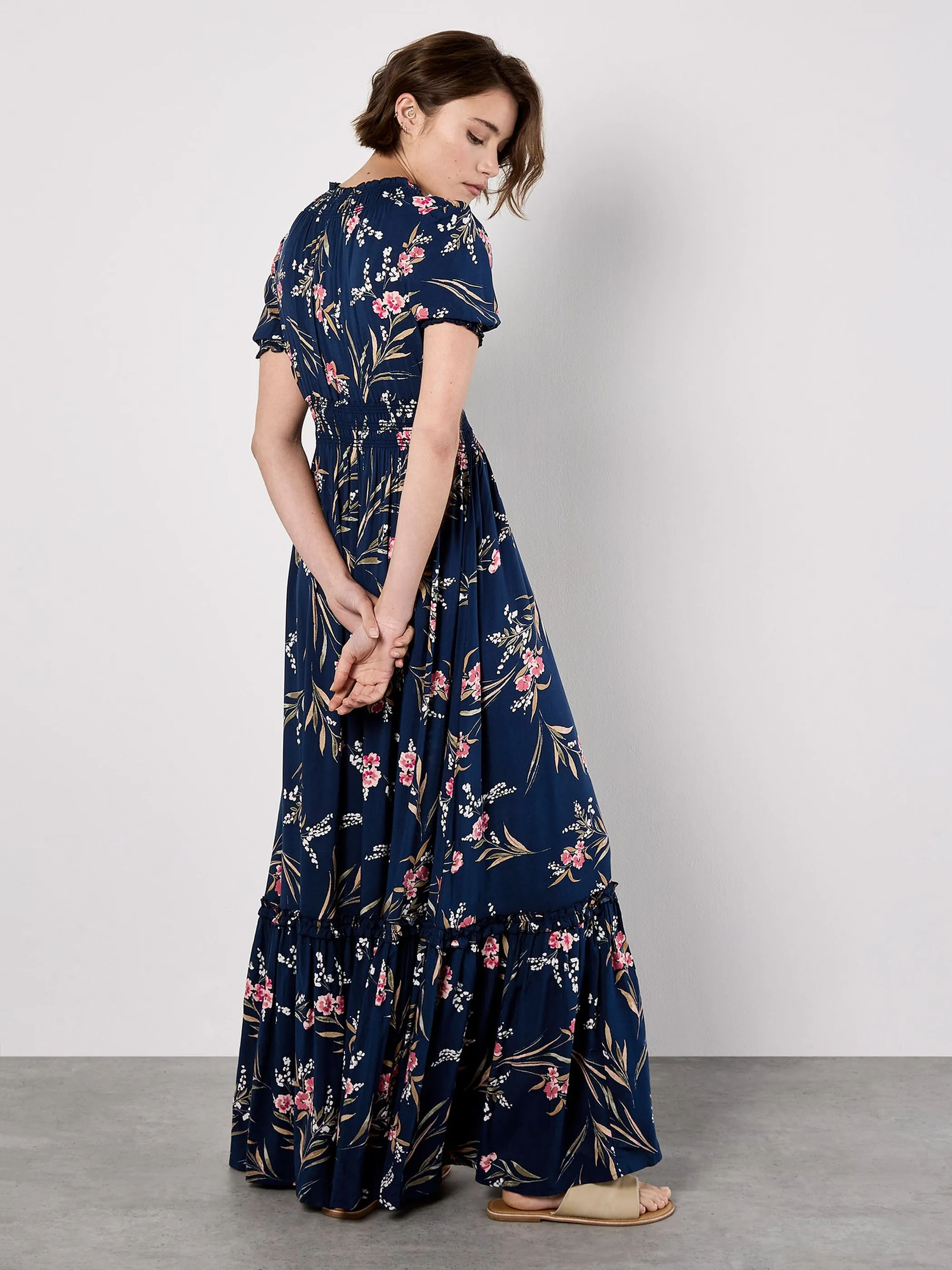 Apricot 757615 Apricot Watercolor Floral Smock Maxi Dress Marine 918381 NAV 2